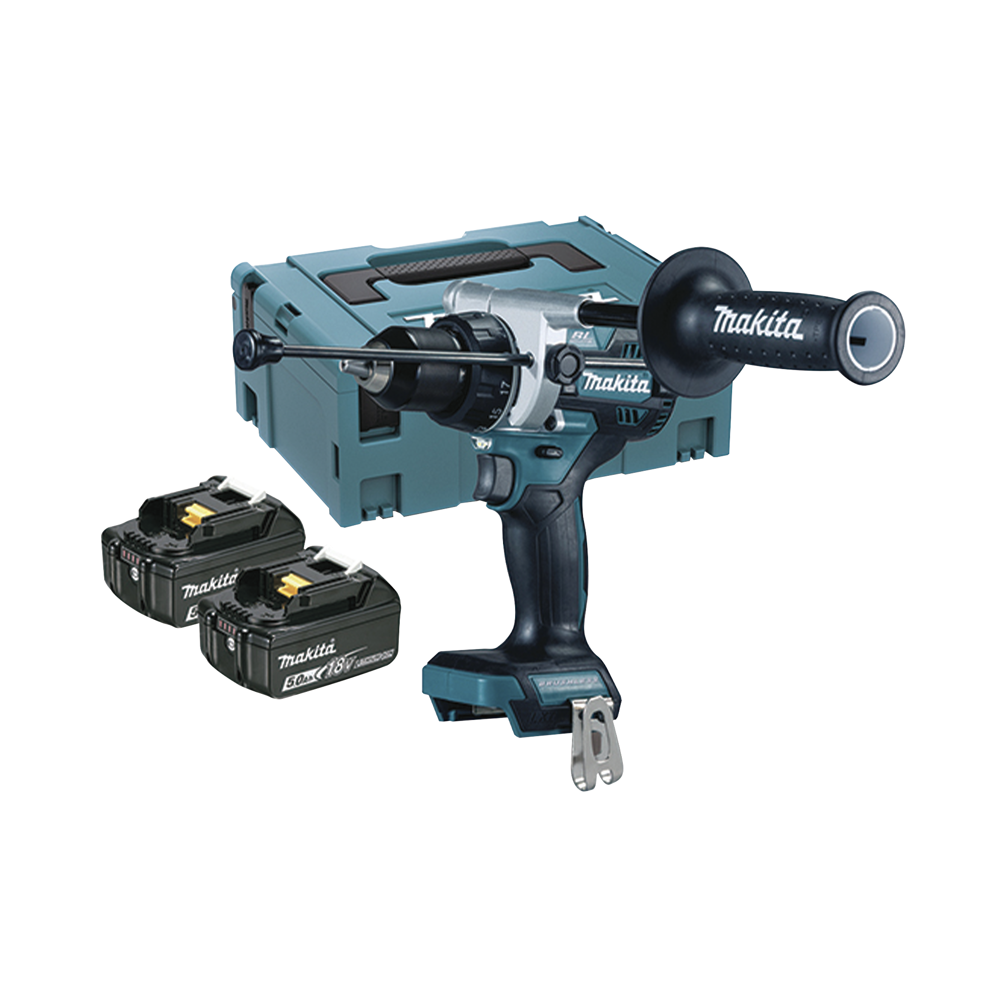 Taladro combinado BL 18 V LXT 5.0 Ah 130 Nm. Incluye 2 baterÃ­as 5.0 Ah, cargador rÃ¡pido y maletÃ­n Makpac.