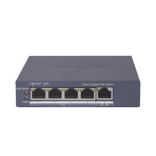 Switch Gigabit PoE+ / Administrable / 4 Puertos 1000 Mbps PoE+ / 1 Puerto 1000 Mbps Uplink / ConfiguraciÃ³n Nube Hik-PartnerPro / Modo Extendido hasta 300 Metros / 60 Watts