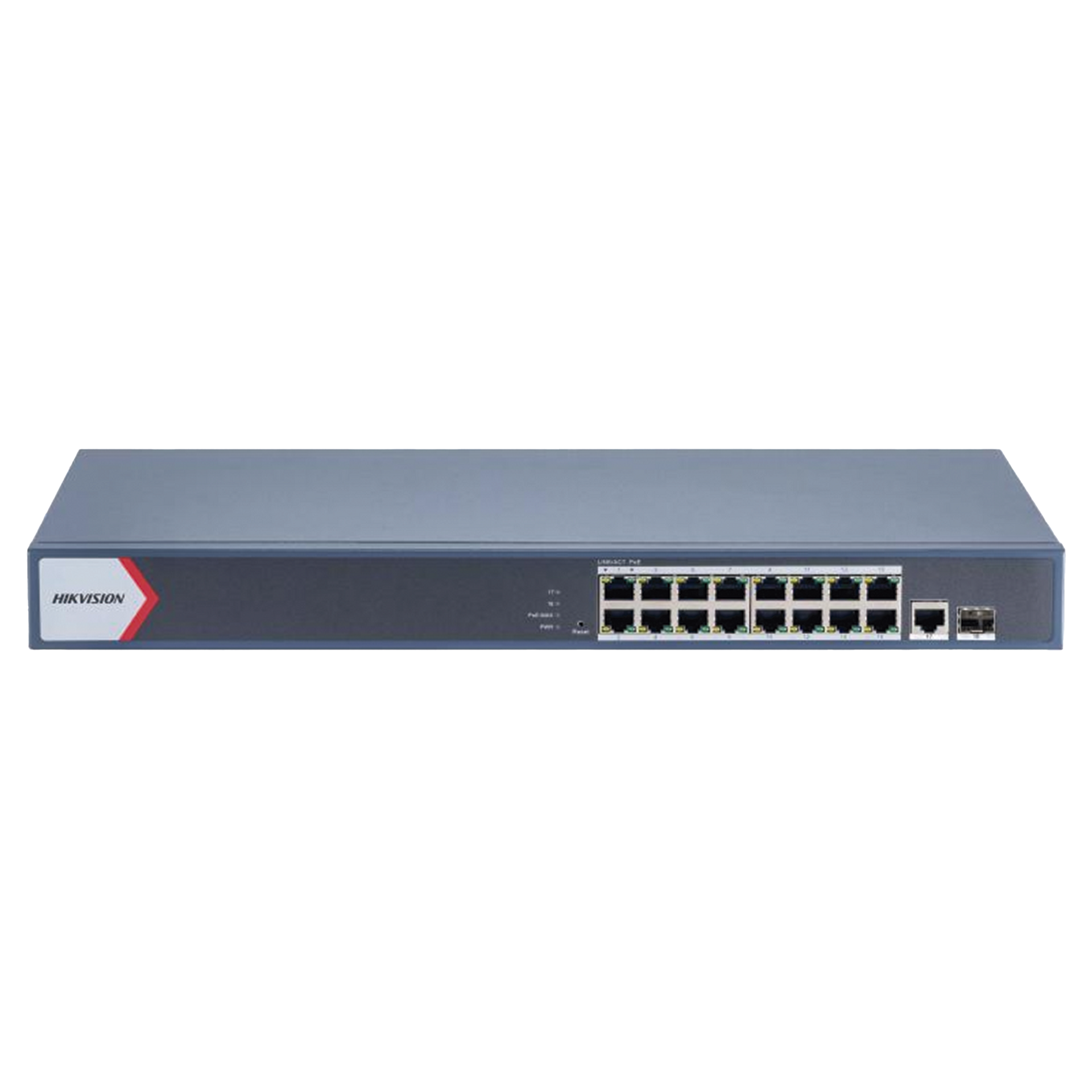 Switch Gigabit PoE+ / Administrable / 16 Puertos 1000 Mbps PoE+ / 1 Puerto 1000 Mbps de Uplink / 1 Puerto SFP /  ConfiguraciÃ³n Nube desde Hik-Partner Pro / Modo Extendido hasta 300 Metros / 230 Watts