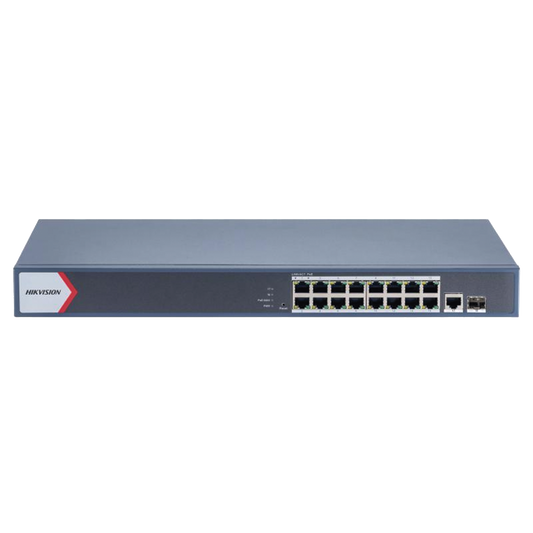 Switch Gigabit PoE+ / Administrable / 16 Puertos 1000 Mbps PoE+ / 1 Puerto 1000 Mbps de Uplink / 1 Puerto SFP /  ConfiguraciÃ³n Nube desde Hik-Partner Pro / Modo Extendido hasta 300 Metros / 230 Watts