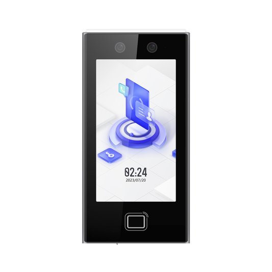 Terminal Facial Min Moe WiFi / Lector de Huellas / 6,000 Rostros y 10,000 Huellas / Pantalla 7" / Administrable en la Nube con Hik-Connect 6 / Exterior IP65 / LED Rojo/Verde Indicador de Acceso / SIP Estandar / HIK-IA