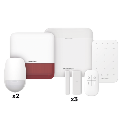 (AX PRO) KIT de Alarma AX PRO / Incluye: 1 Hub / 2 Sensores PIR / 3 Contactos MagnÃ©ticos mini / 1 Control Remoto / 1 Sirena Estrobo en color Rojo InalÃ¡mbrica Exterior /1 Teclado InalÃ¡mbrico / Wi-Fi / Compatible con Hik-Connect P2P