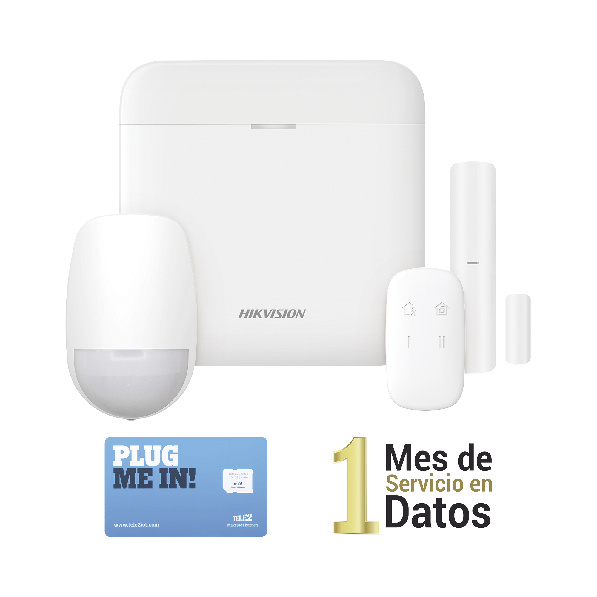(AX PRO) KIT de Alarma AX PRO con GSM (3G/4G) / Incluye: 1 Hub con bateria de respaldo / 1 Sensor PIR / 1 Contacto MagnÃ©tico / 1 Control Remoto /1 MICROSIM30M2M incluye 1 mes de servicio/ Wi-Fi / Compatible con Hik-Connect P2P