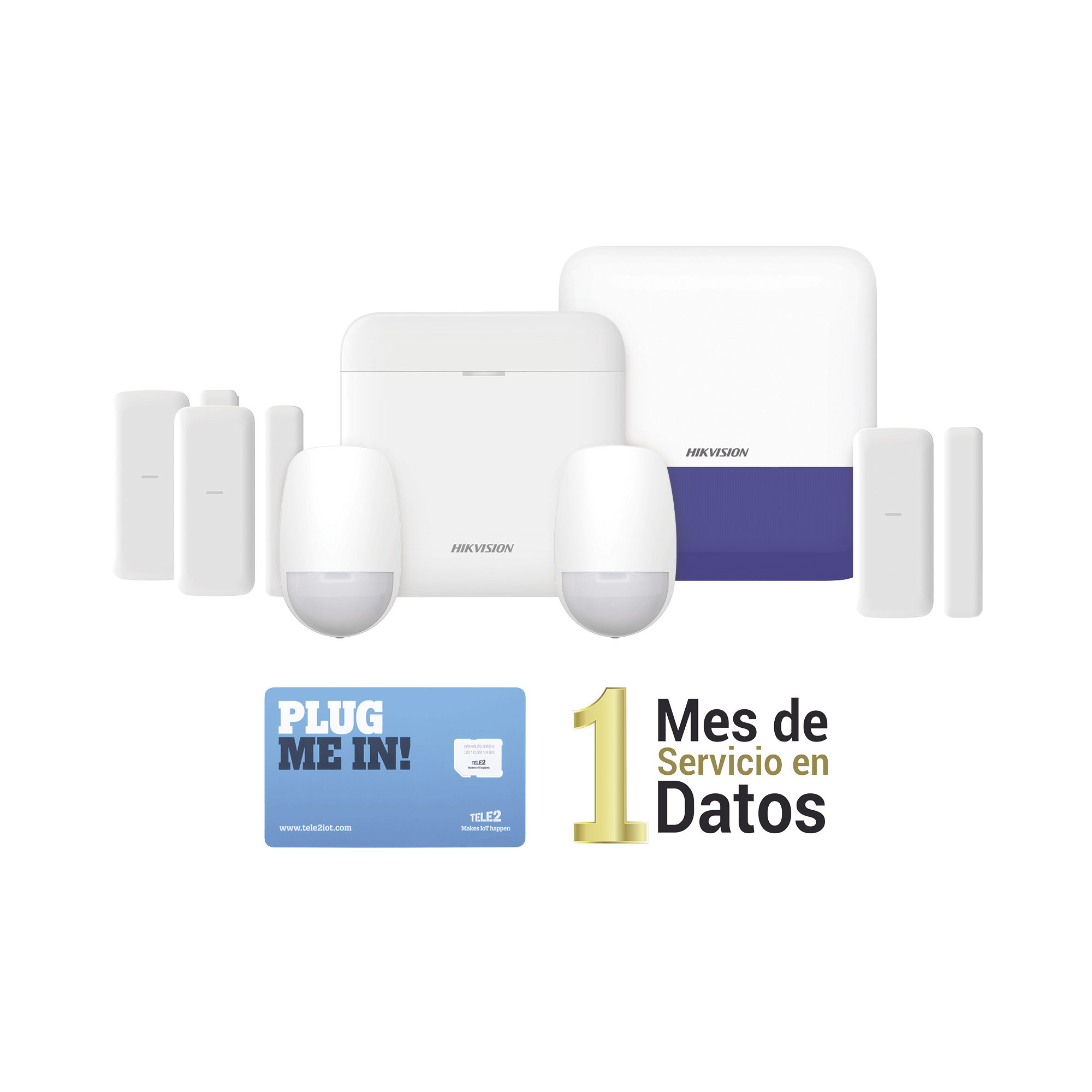 (AX PRO) KIT de Alarma AX PRO con GSM (3G/4G) / Incluye: 1 Hub / 2 Sensores PIR / 3 Contactos MagnÃ©ticos mini / 1 Control Remoto / 1 Sirena Inalambrica Exterior  / 1 WiFi / 1 MICROSIM30M2M con 1 mes de servicio/Compatible con Hik-Connect P2P