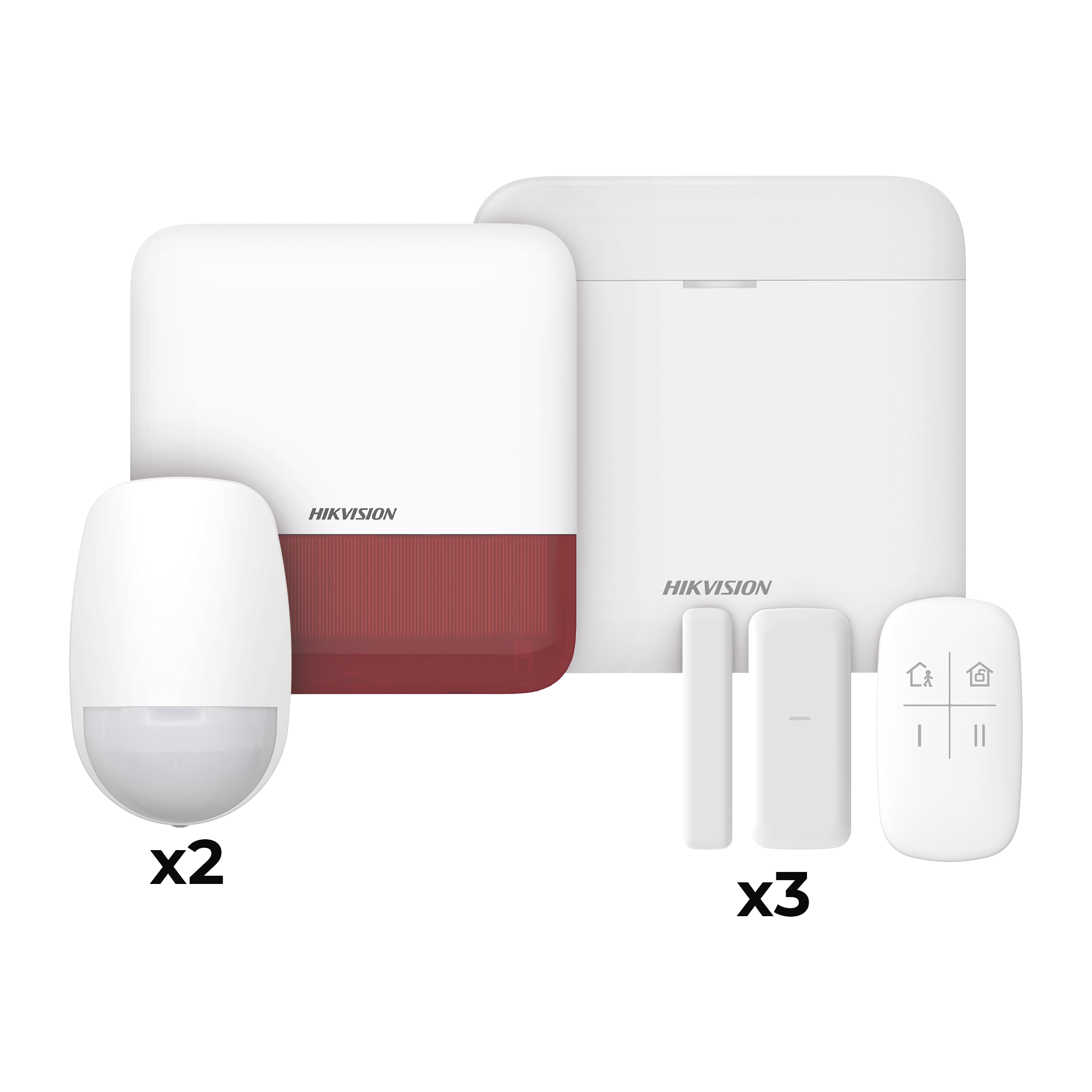 (AX PRO) KIT de Alarma AX PRO con GSM (3G/4G) / Incluye: 1 Hub con bateria de respaldo / 2 Sensores PIR / 3 Contactos MagnÃ©ticos mini / 1 Control Remoto / 1 Sirena estrobo Roja Inalambrica Exterior  / WiFi / Compatible con Hik-Connect P2P