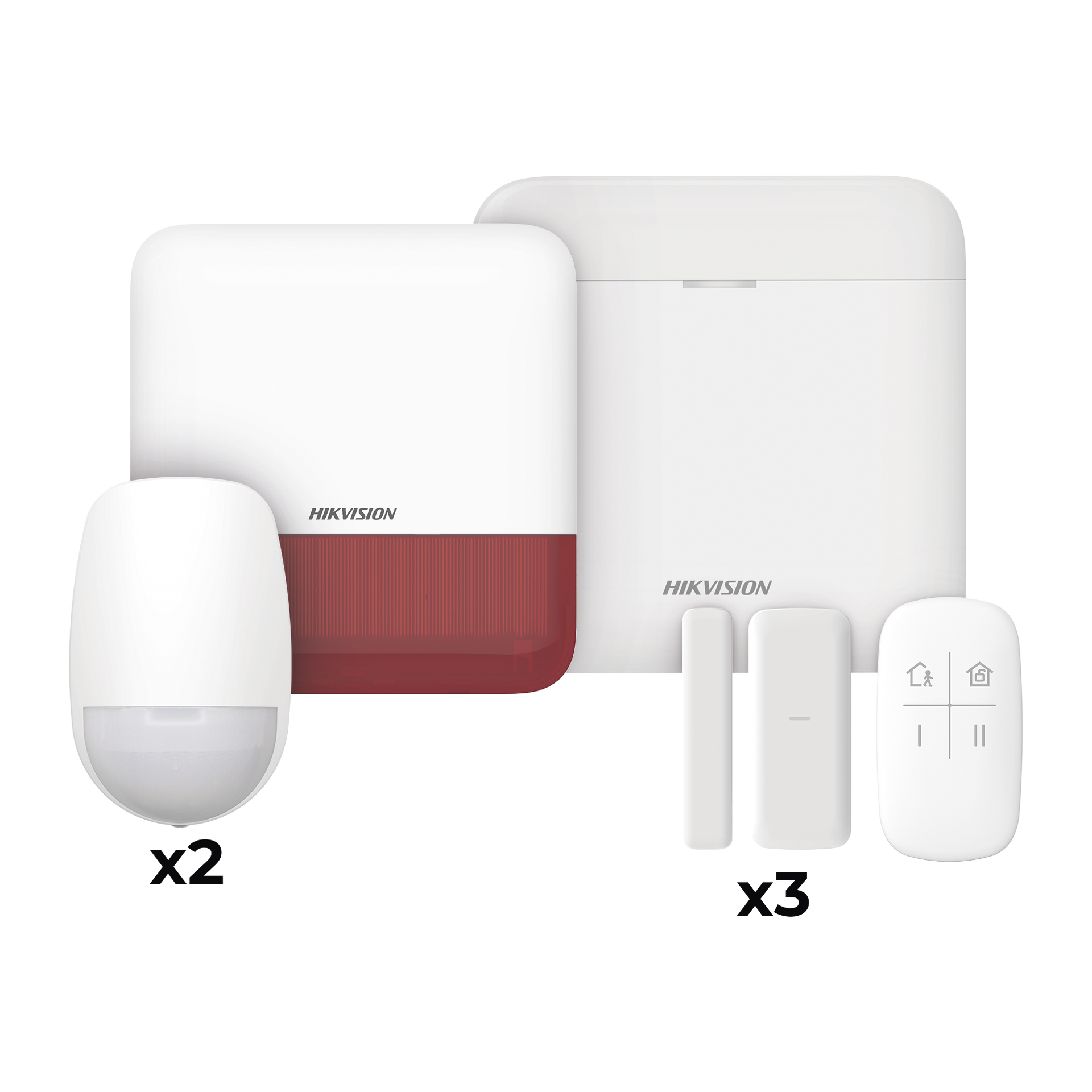 (AX PRO) KIT de Alarma AX PRO / Incluye: 1 Hub con baterÃ­a de respaldo / 2 Sensores PIR / 3 Contactos MagnÃ©ticos mini / 1 Control Remoto / 1 Sirena Inalambrica Exterior color rojo  / WiFi / Compatible con Hik-Connect P2P