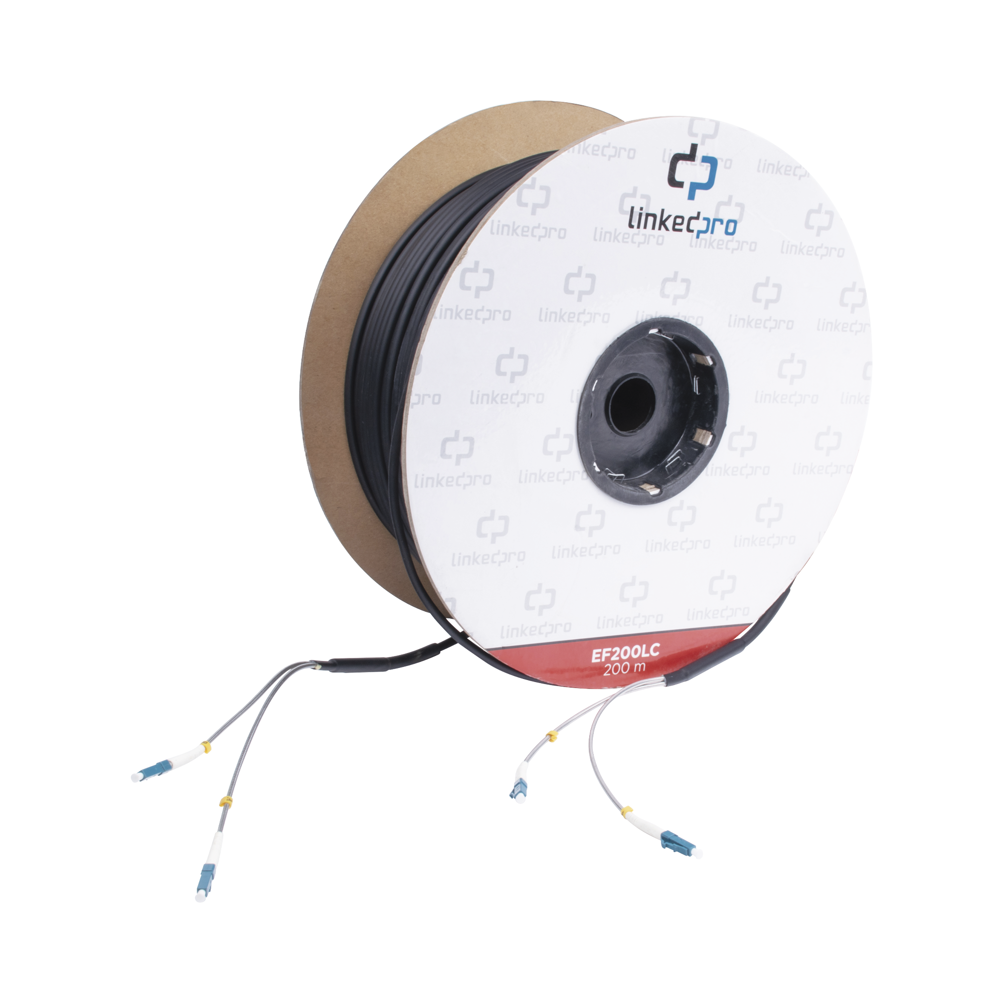 Carrete de Fibra Ãptica Monomodo con conectores LC-LC Duplex, Reforzada con Kevlar, de 200 metros, Para instalaciones subterrÃ¡neas por tuberÃ­a