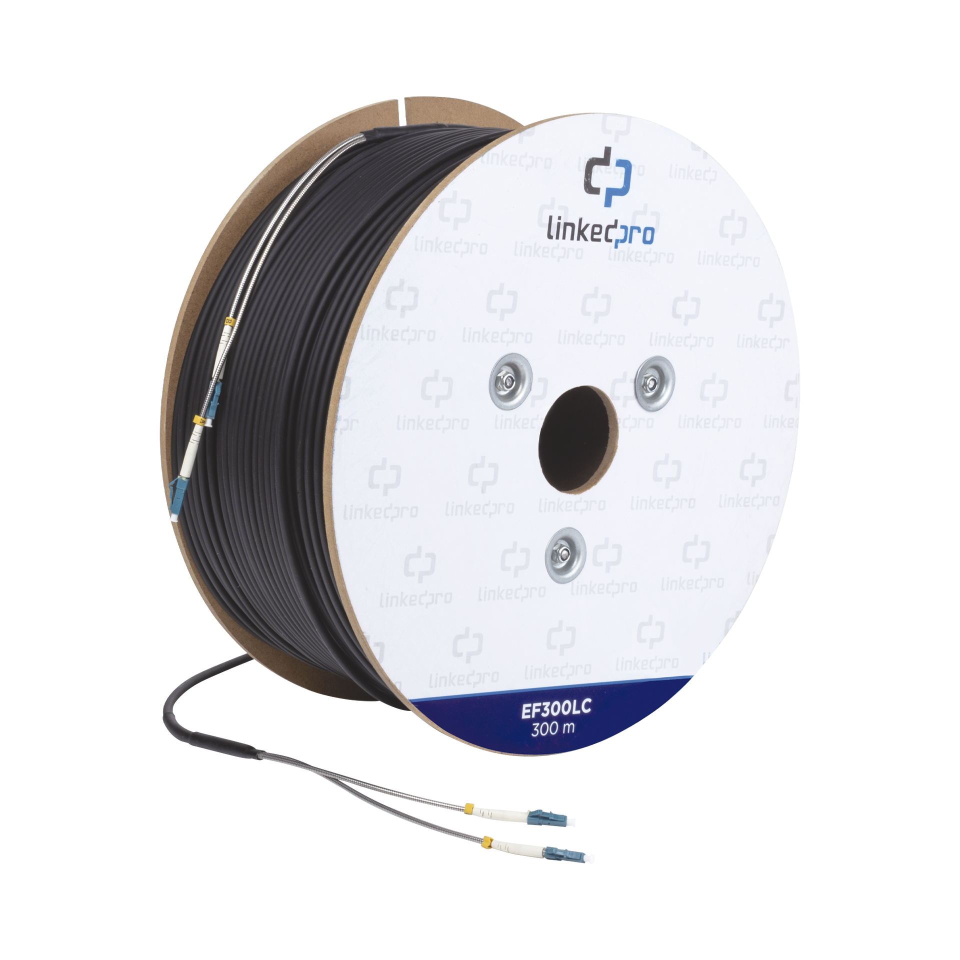 Carrete de Fibra Ãptica Monomodo con conectores LC-LC Duplex, Reforzada con Kevlar, de 300 metros, Para instalaciones subterrÃ¡neas por tuberÃ­a