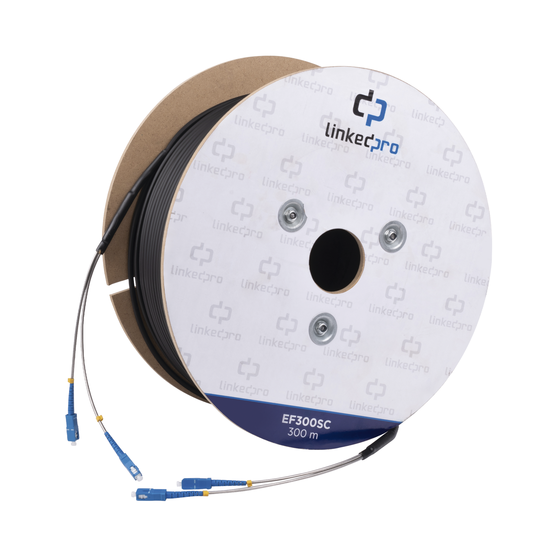 Carrete de Fibra Ãptica Monomodo con Conectores SC-SC Duplex, Reforzada con Kevlar, de 300 metros, Para instalaciones subterrÃ¡neas por tuberÃ­a