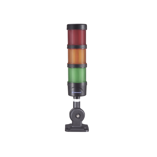 Torre LED Indicadora de estado de 3 niveles color Rojo, Ãmbar y Verde, con Buzzer integrado a 85 dB,  a 110-240 VCA con Montaje incluido de 60 mm de diÃ¡metro