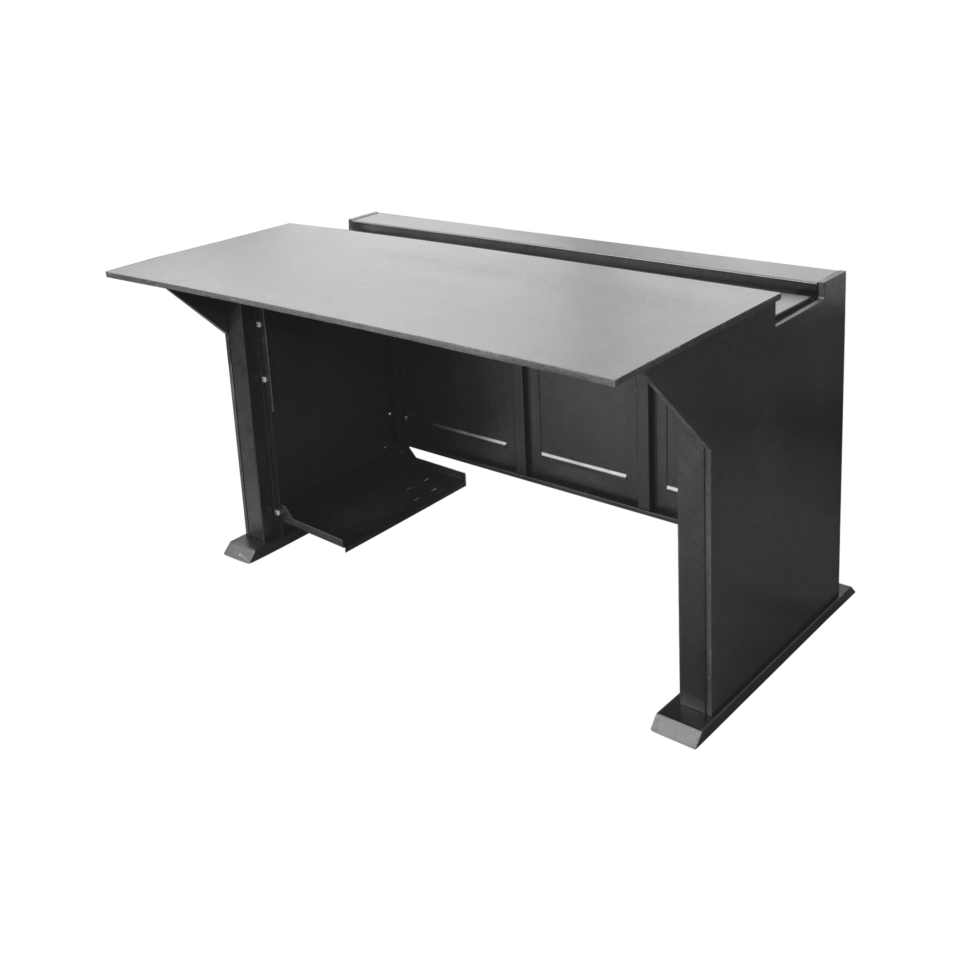Escritorio EstaciÃ³n Mobiliaria Profesional de Monitoreo y Control / Videovigilancia / Acceso / Alarmas / Etc... / Metal Negro y Madera Tono Oscuro