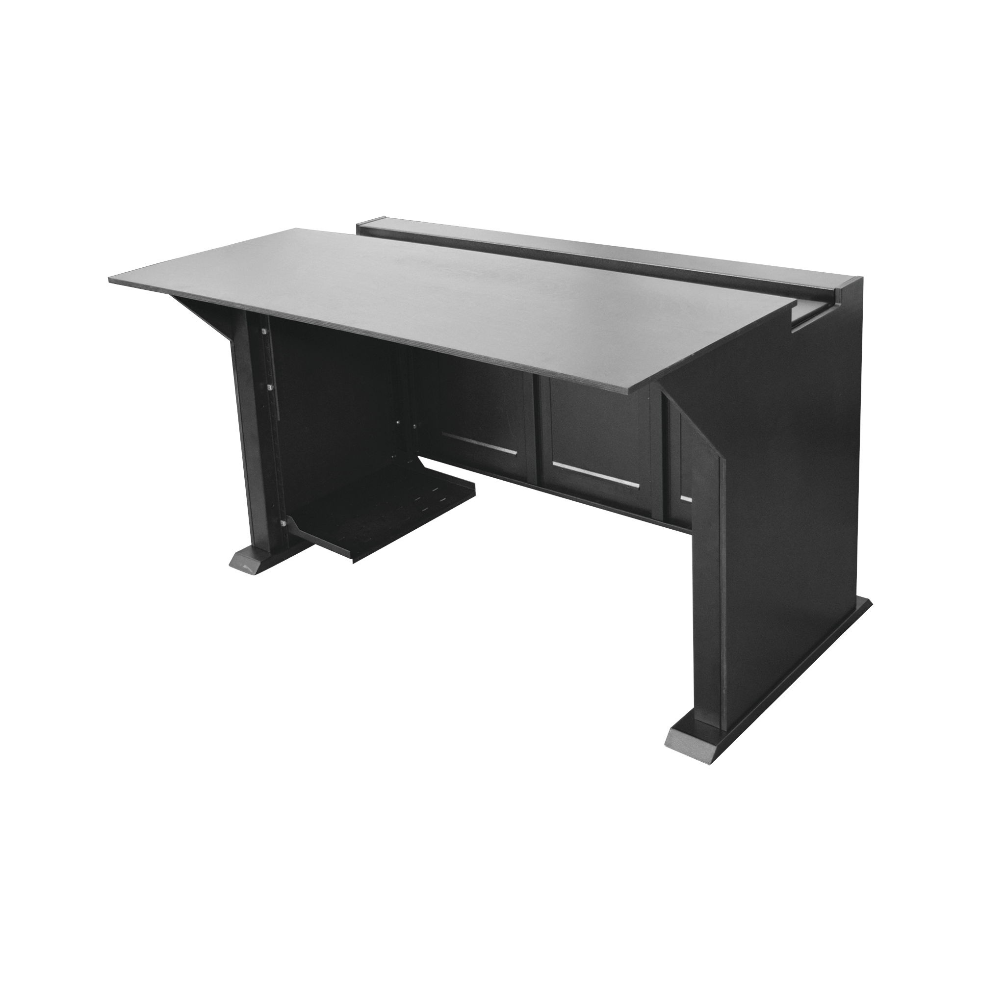 Escritorio EstaciÃ³n Mobiliaria Profesional de Monitoreo y Control / Videovigilancia / Acceso / Alarmas / Etc... / Metal Negro y Madera Tono Oscuro