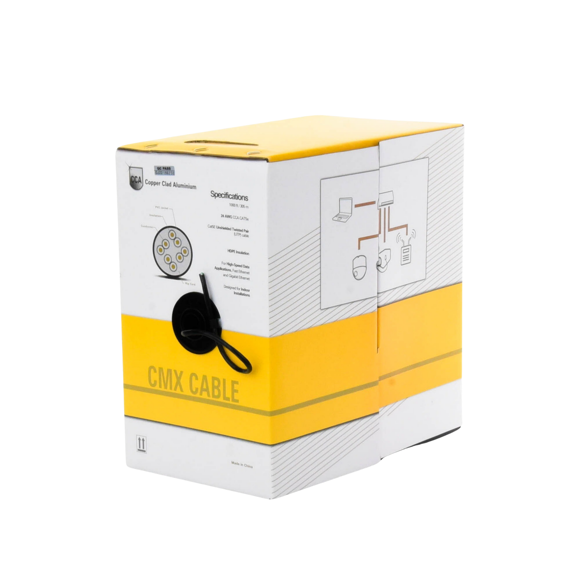 Bobina de cable de 305 m (1000 ft) Cat5e, AleaciÃ³n de Cobre y Aluminio (CCA), color Negro, Uso Interior.