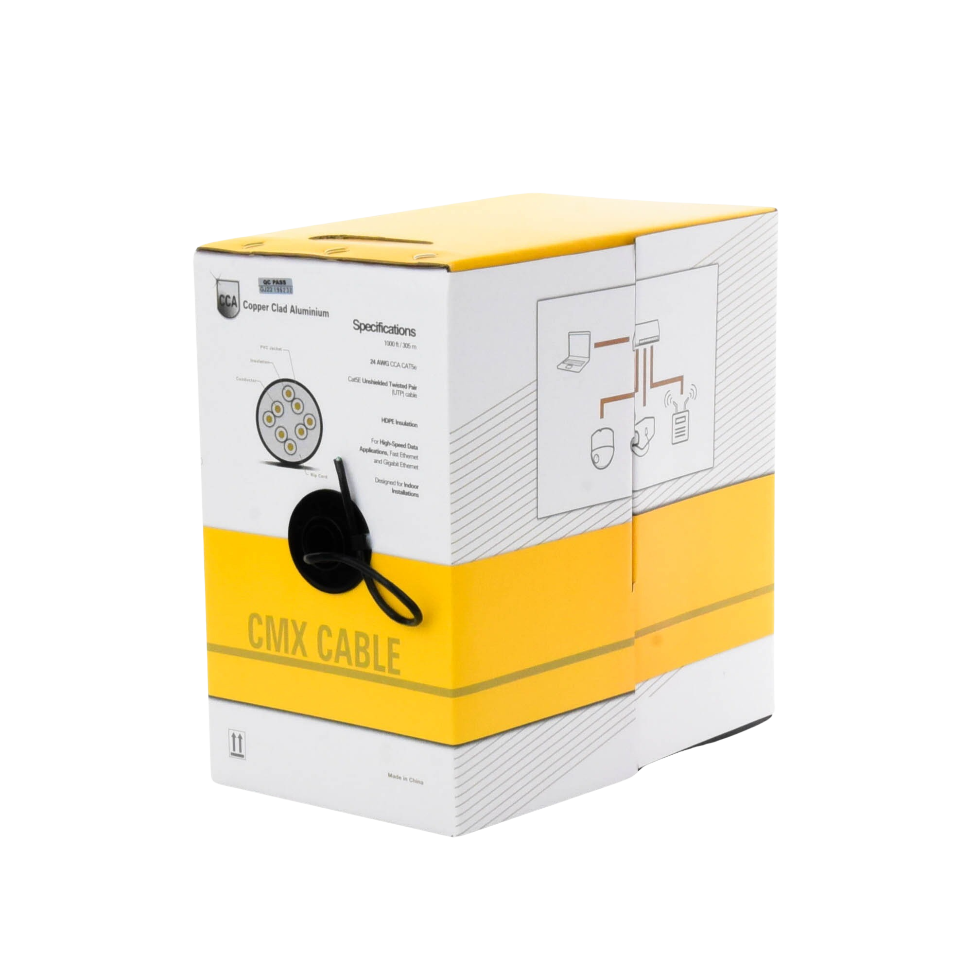 Bobina de cable de 305 m (1000 ft) Cat5e, AleaciÃ³n de Cobre y Aluminio (CCA), color Negro, Uso Interior.