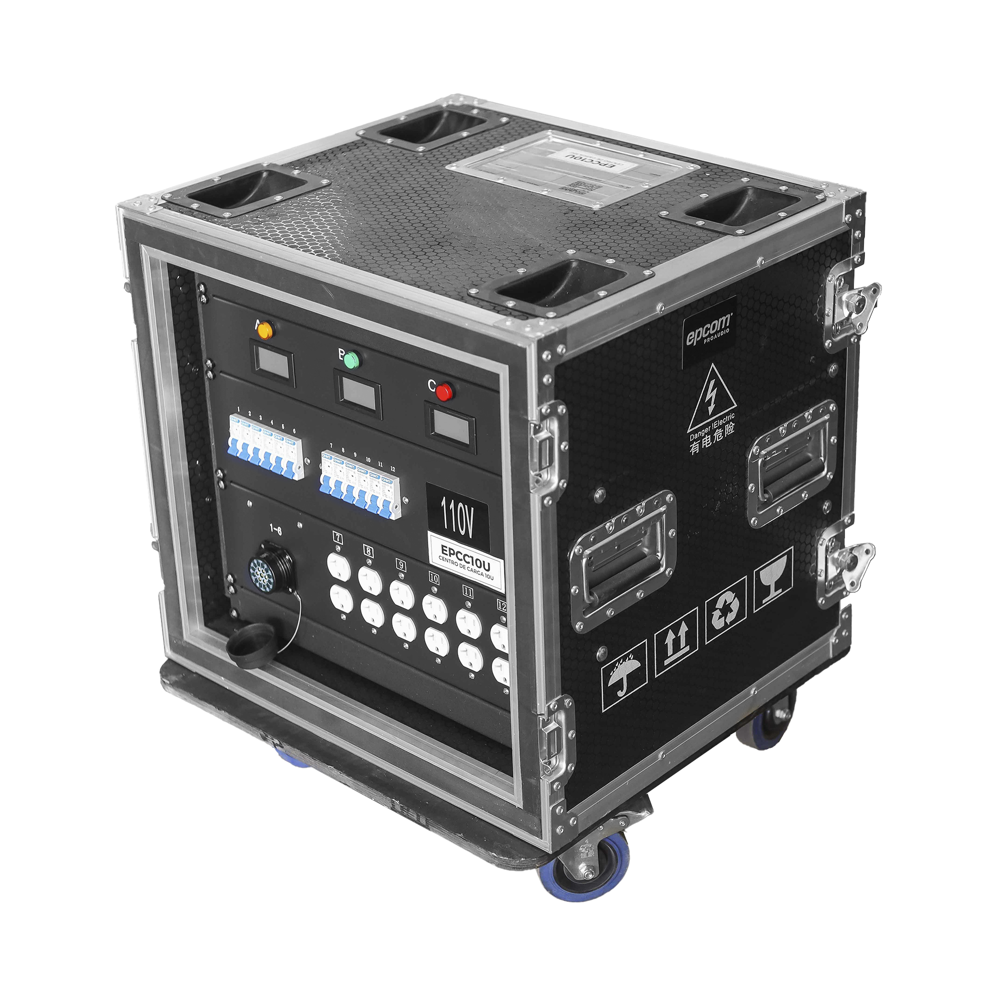 Centro de carga movil para instalaciones temporales con conexión TIPO socapex a 110v Y 220V | RACK 10U