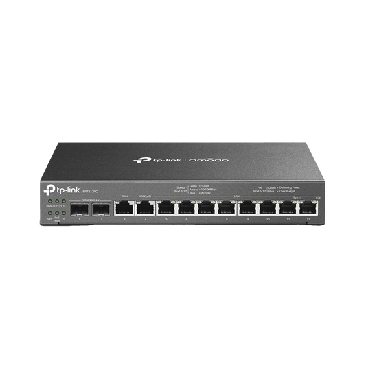 Router Omada VPN / SDN Multi-WAN 1G / Switch con PoE y Controlador  / 2 puerto WAN/LAN SFP 1G / 1 Puerto RJ45 WAN / 1 Puerto WAN/LAN RJ45 / 8 Puertos PoE+ LAN RJ45 /  24,980 Sesiones Concurrentes / AdministraciÃ³n por Controlador Omada o Stand-Alone