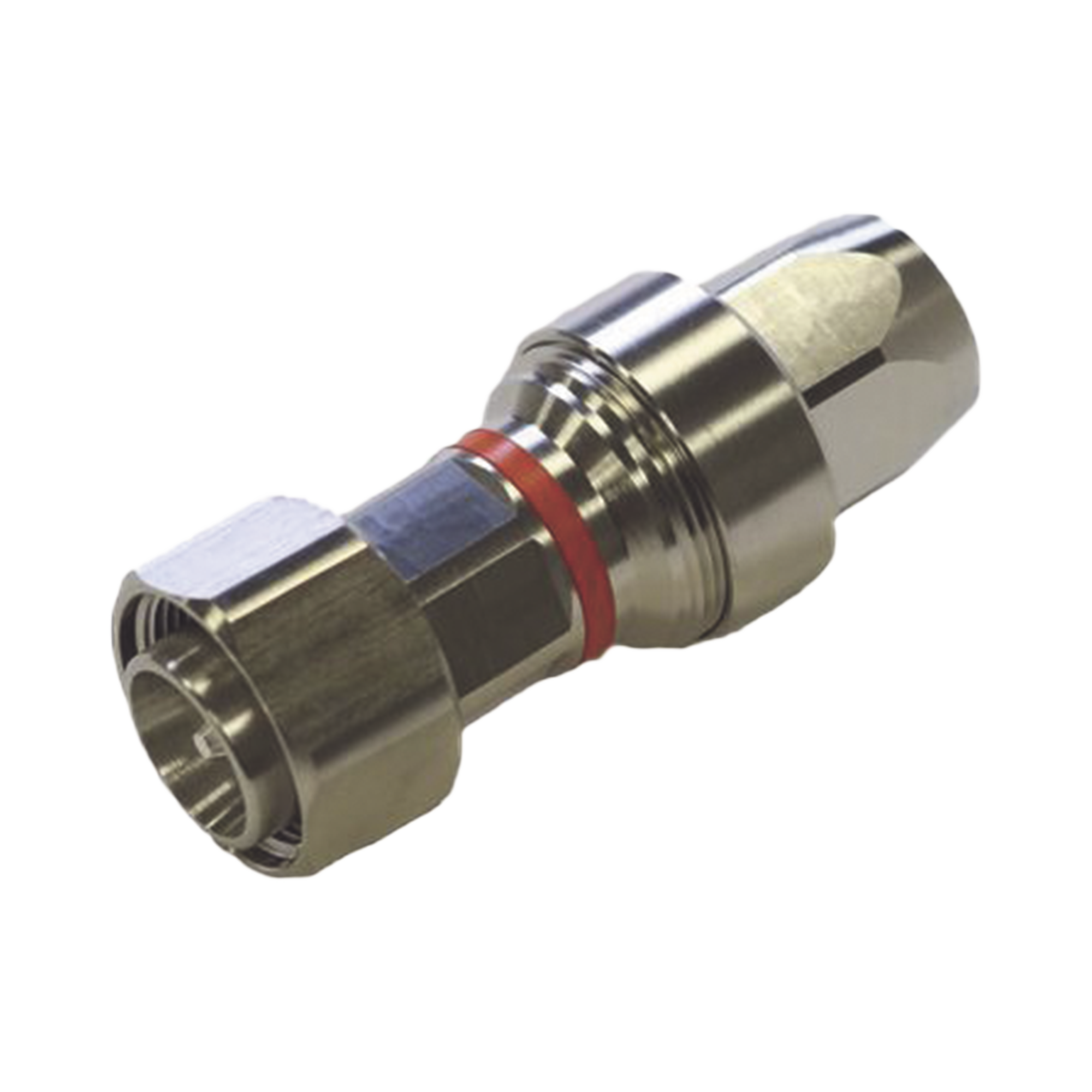 Conector 4.3-10 Macho para Cable FSJ4-50B, Pin Cautivo y Cojinete Expandible, Trimetal/ Plata/ TeflÃ³n.