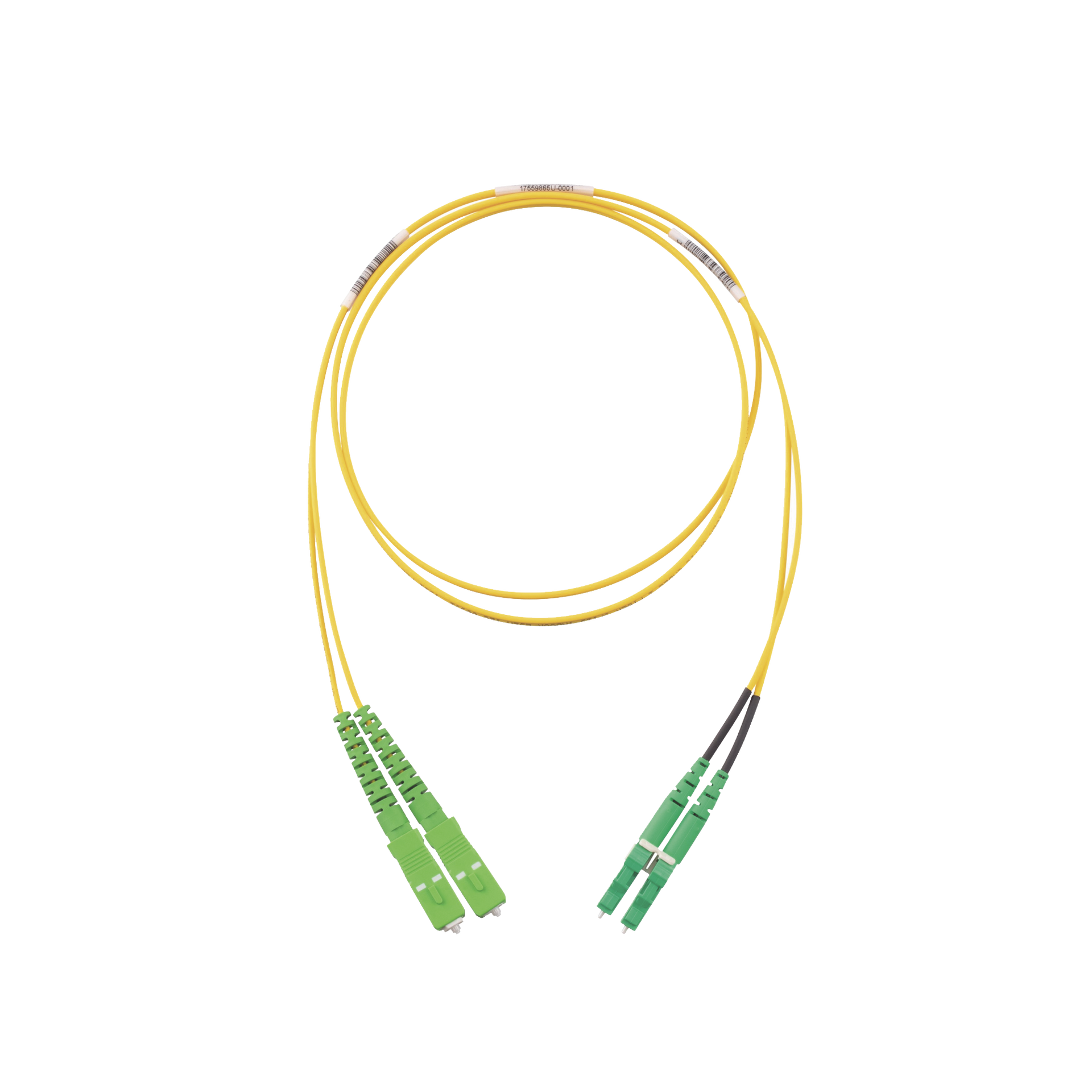 Jumper de Fibra Optica Monomodo 9/125 OS2, SC/APC-LC/APC Duplex, OFNR (Riser), Color Amarillo, 2 Metros