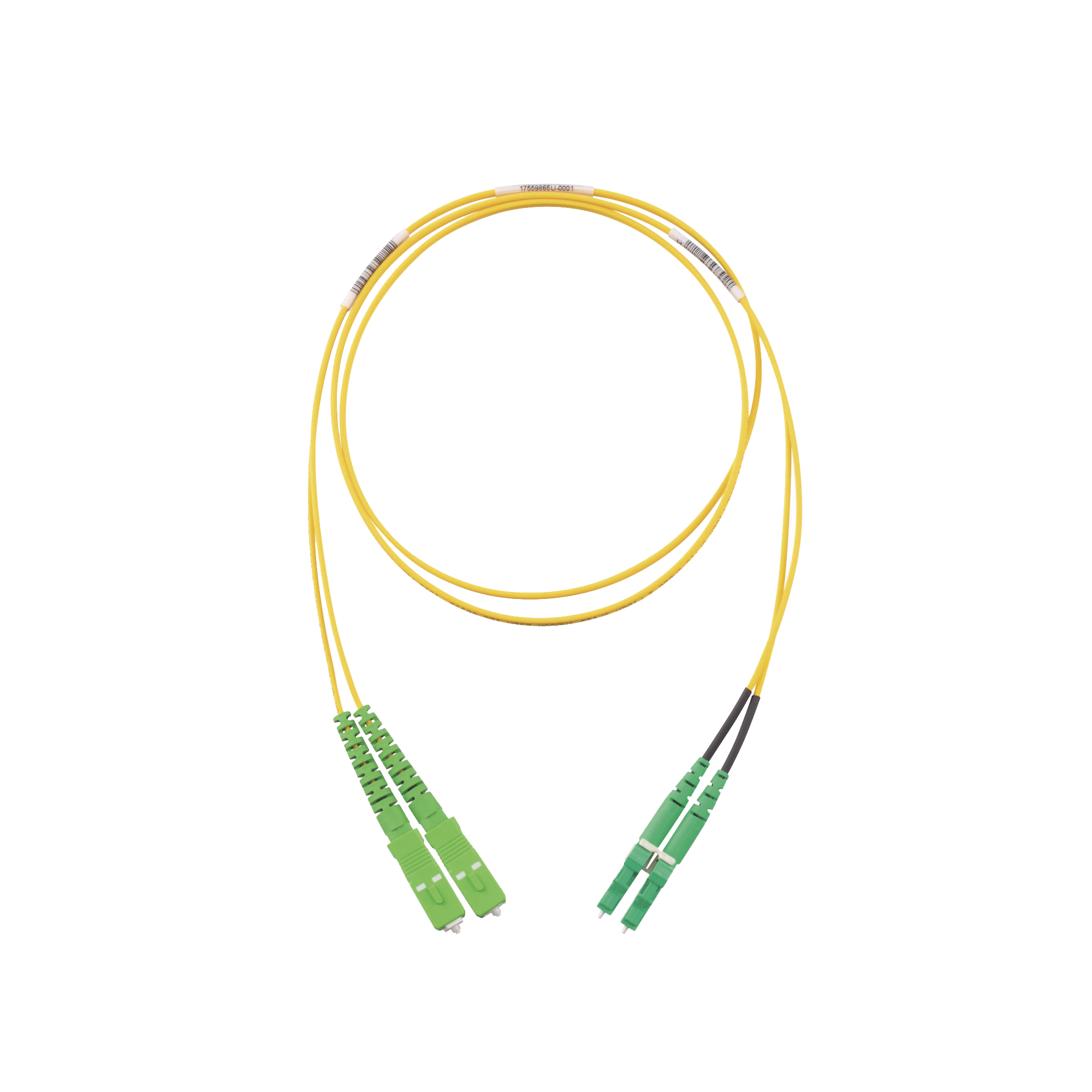 Jumper de Fibra Optica Monomodo 9/125 OS2, SC/APC-LC/APC Duplex, OFNR (Riser), Color Amarillo, 2 Metros