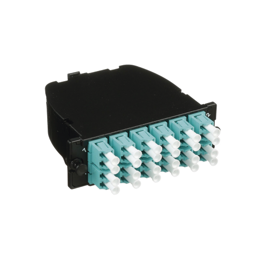 Casete OptiComÂ® de Fibra Ãptica Multimodo OM3, Con 2 Conectores MPO a 12 LC Duplex, Polaridad MÃ©todo A, PÃ©rdida de InserciÃ³n EstÃ¡ndar