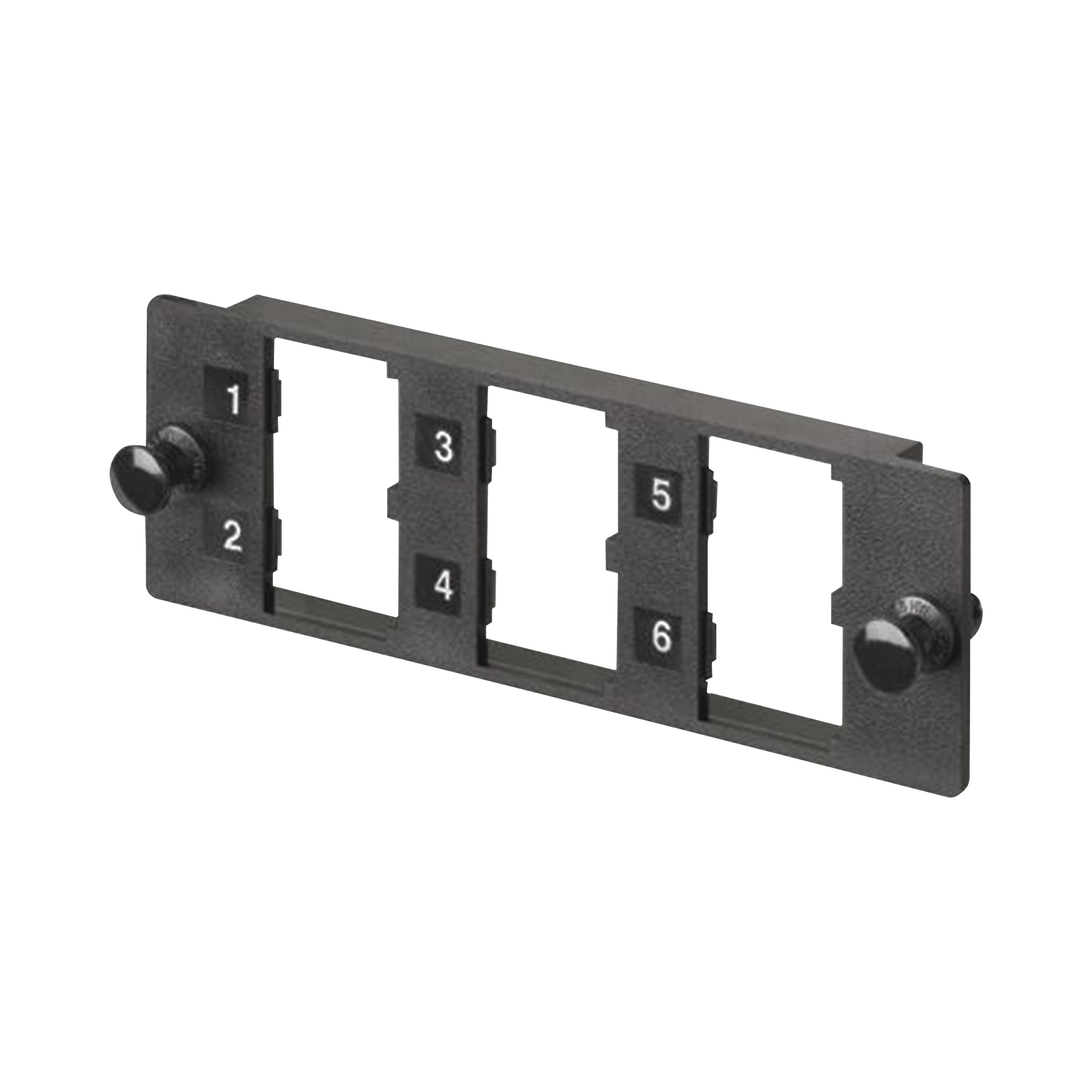 Placa Modular FAP de 6 Puertos Mini-Com, Acepta MÃ³dulos de Fibra Ãptica, Cobre o Audio y Video, Color Negro