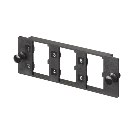 Placa Modular FAP de 6 Puertos Mini-Com, Acepta MÃ³dulos de Fibra Ãptica, Cobre o Audio y Video, Color Negro