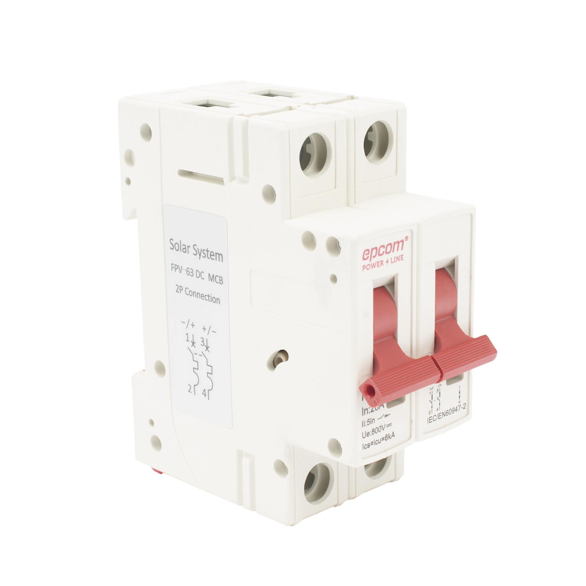 ProtecciÃ³n TÃ©rmica/ Interruptor 2P, 20 A,  Corriente Directa  800 Vcc para AplicaciÃ³n Fotovoltaica Montaje Riel DIN