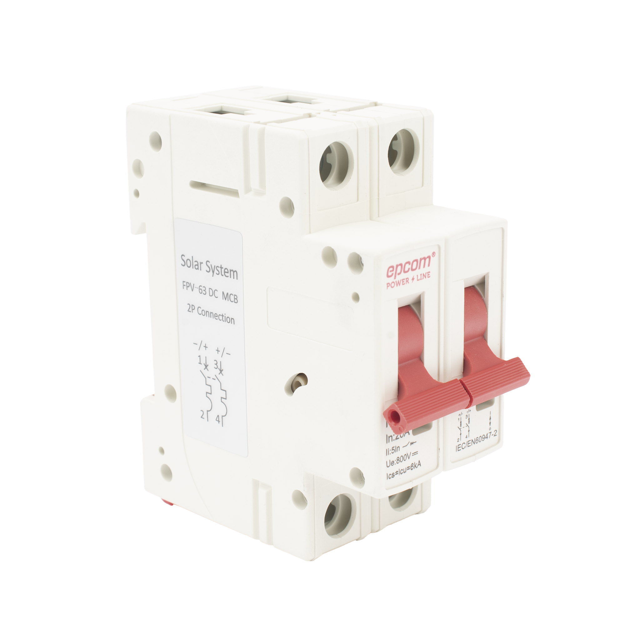 ProtecciÃ³n TÃ©rmica/ Interruptor 2P, 20 A,  Corriente Directa  800 Vcc para AplicaciÃ³n Fotovoltaica Montaje Riel DIN