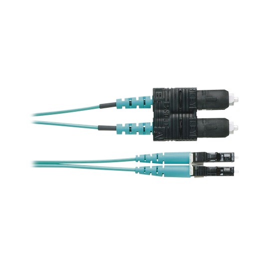 Jumper de Fibra Optica Multimodo 50/125 OM4, LC-SC Duplex, OFNR (Riser), Color Aqua, 2 Metros