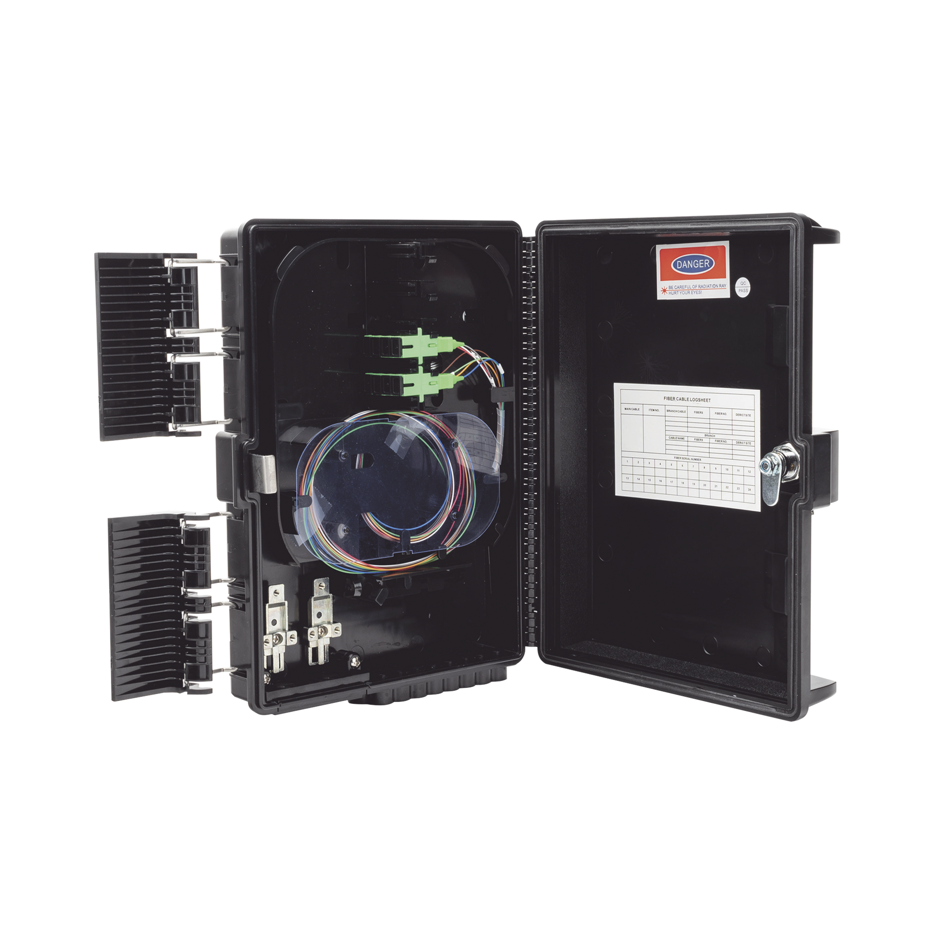 Cierre de Empalme para 24 fusiones de fibra Ã³ptica, Interior/Exterior, con 8 acopladores SC/APC y splitter 1x8 SC/APC Incluido, IP65