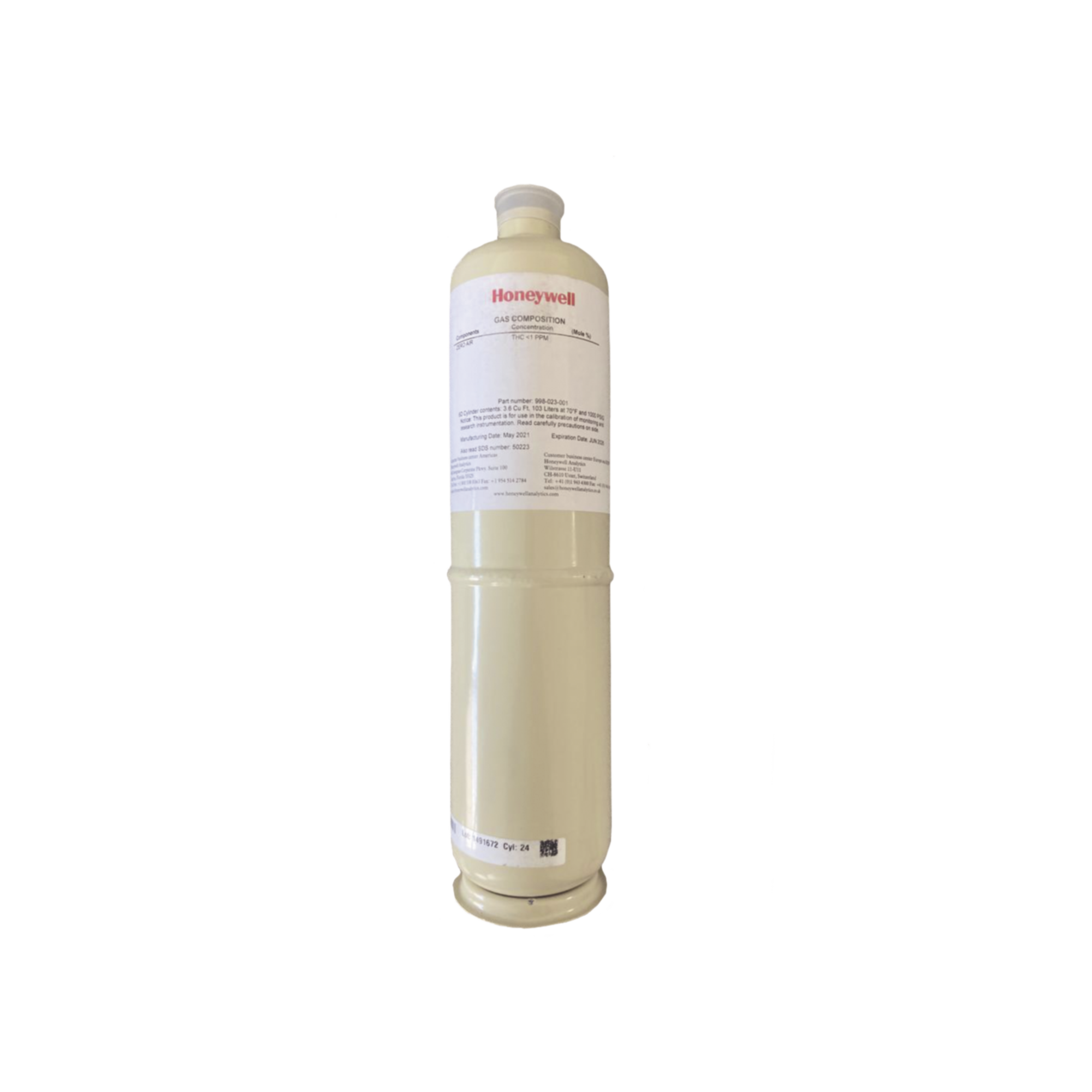 Cilindro Para CalibraciÃ³n De Oxido De Nitrogeno (O2/N2), ConcentraciÃ³n 17% V/V, Capacidad 103 L, Dimensiones 5/8" x 18" Para Serie XNX/XCD/S3K Gases TÃ³xicos