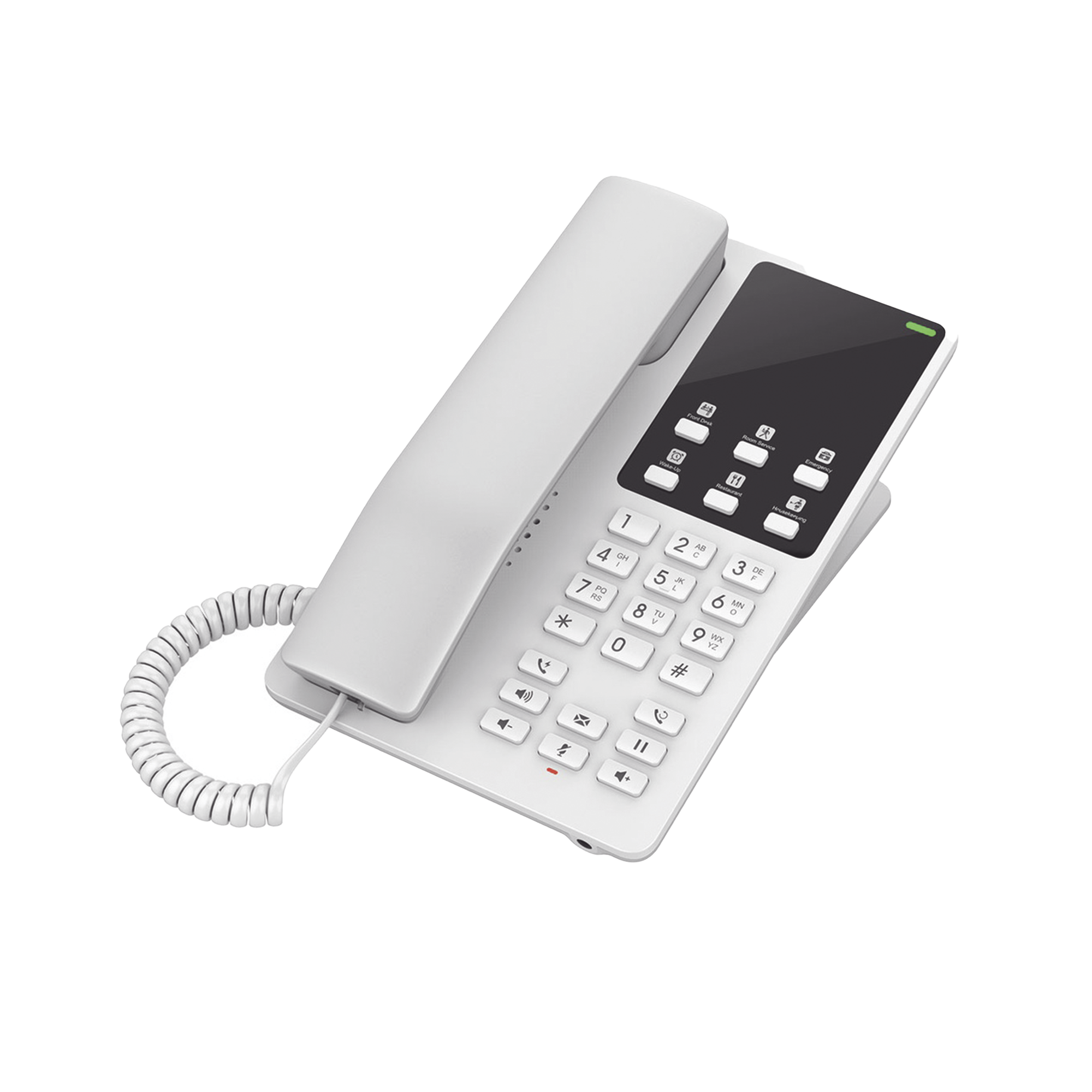 TelÃ©fono IP Hotelero, 2 lÃ­neas SIP con 2 cuentas, codec Opus, IPV4/IPV6, color blanco, con gestiÃ³n en la nube GDMS