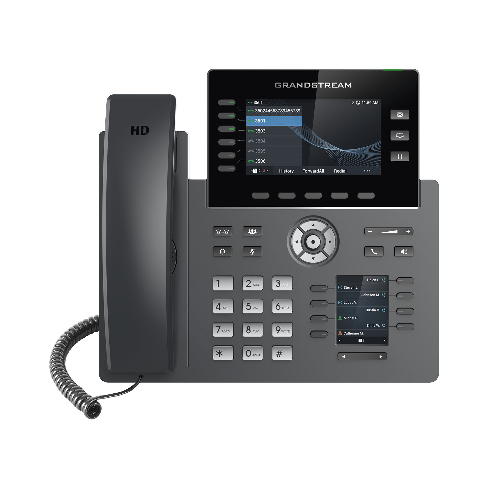 TelÃ©fono IP Wi-Fi, Grado Operador, 6 lÃ­neas SIP con 6 cuentas, pantalla a color 4.3", puertos Gigabit, Bluetooth, PoE, codec Opus, IPV4/IPV6 con gestiÃ³n en la nube GDMS