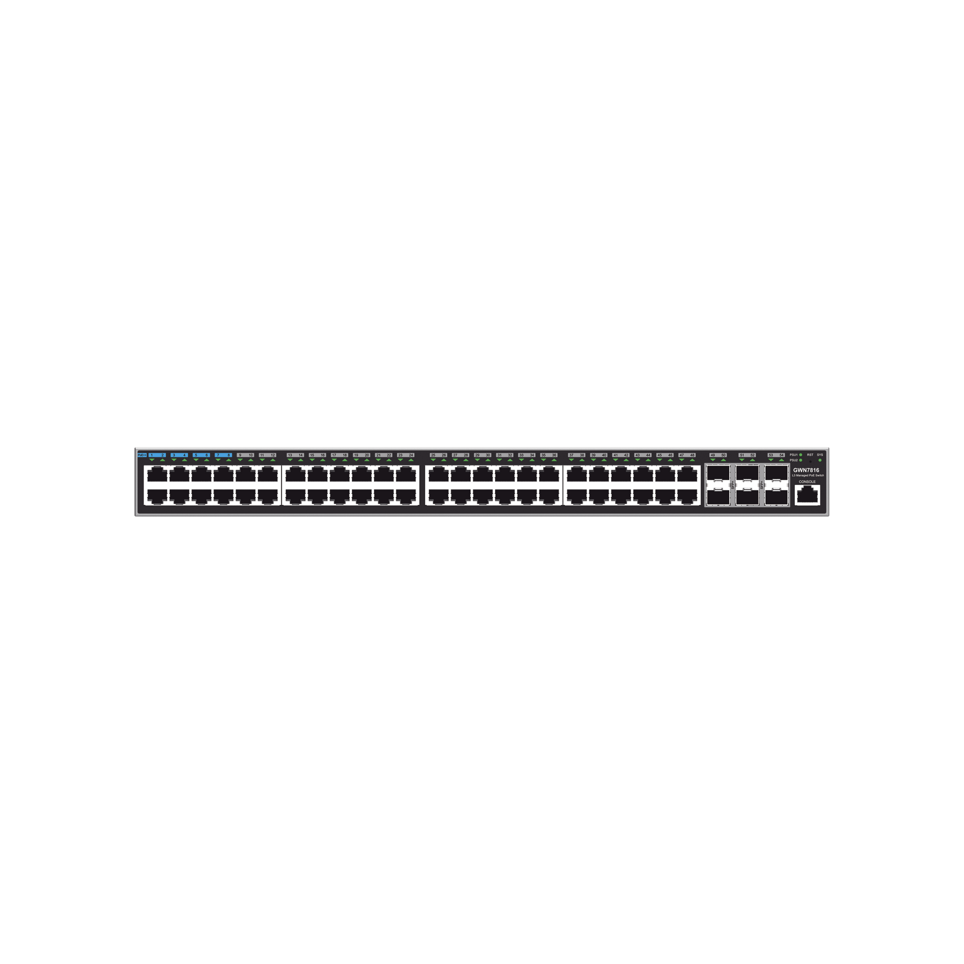 Switch Capa 3 Administrable / 48 puertos 10/100/1000 Mbps + 6 Puertos SFP+ de 10 Gigabits / Compatible con GWN Cloud.