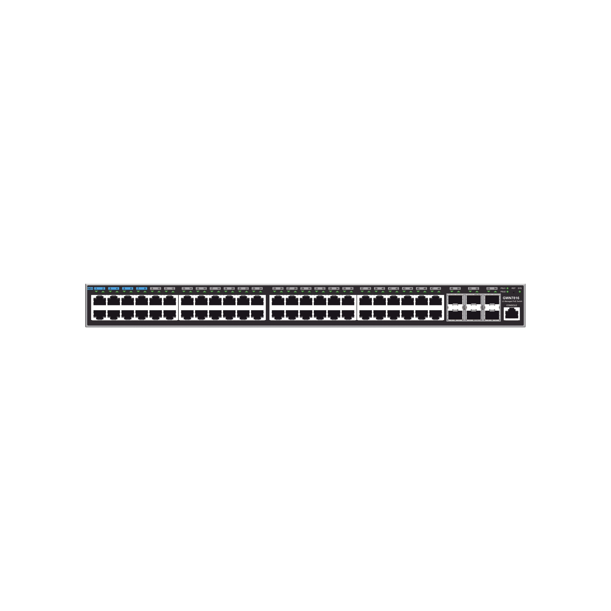 Switch Capa 3 Administrable / 48 puertos 10/100/1000 Mbps + 6 Puertos SFP+ de 10 Gigabits / Compatible con GWN Cloud.