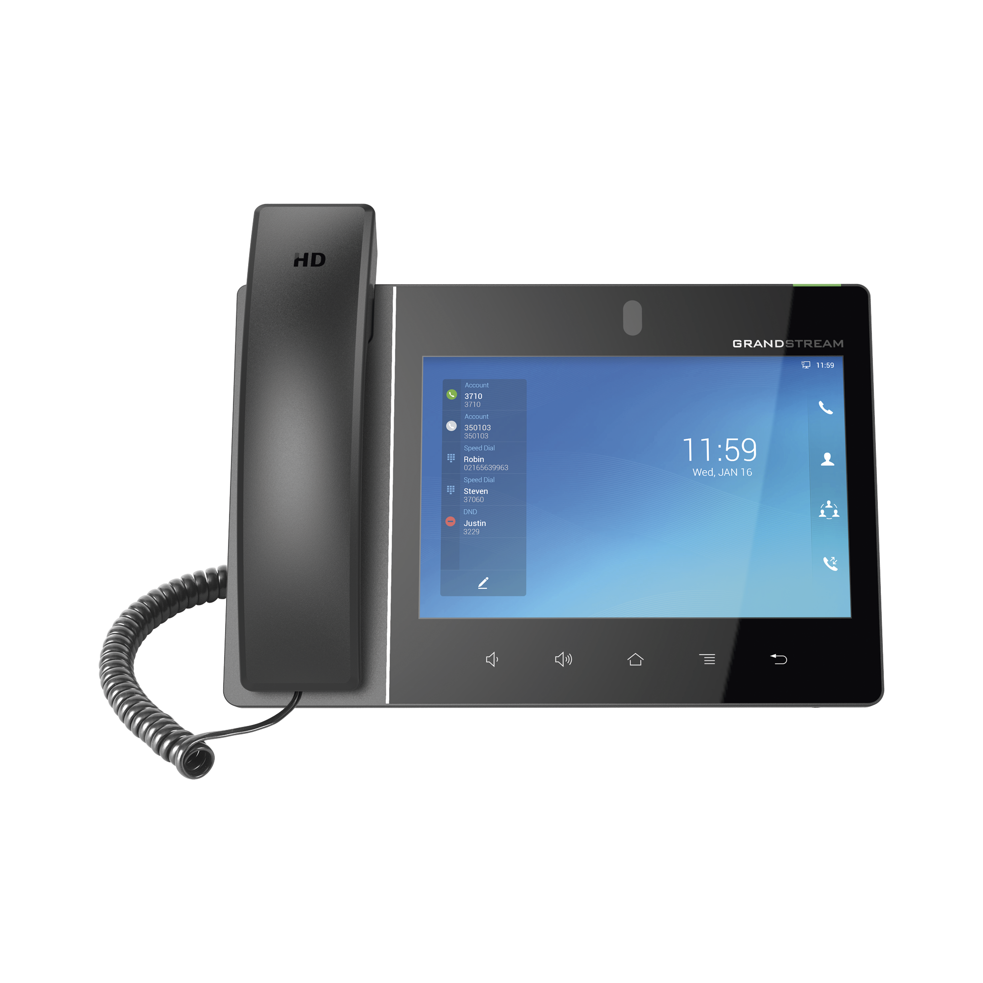 TelÃ©fono IP Android 11, 16 lÃ­neas SIP con 16 cuentas, pantalla tÃ¡ctil  8", puertos Gigabit, Wi-Fi, Bluetooth, PoE, codec Opus, IPV4/IPV6 con gestiÃ³n en la nube GDMS