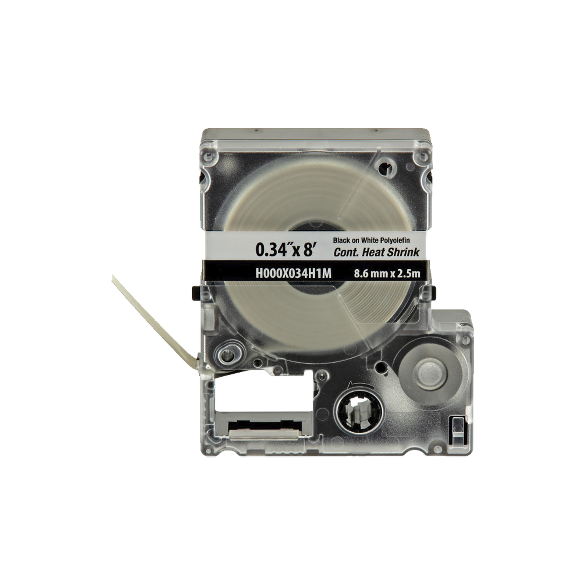 Casete de Etiquetas de Poliolefina de Cinta Continua, Tubo TermocontrÃ¡ctil, 8.6 (0.34 in) mm de Ancho y 2.4 m de largo, Para Cables de 1.5 a 4.8 mm (18-12 AWG) de DiÃ¡metro, Color Blanco