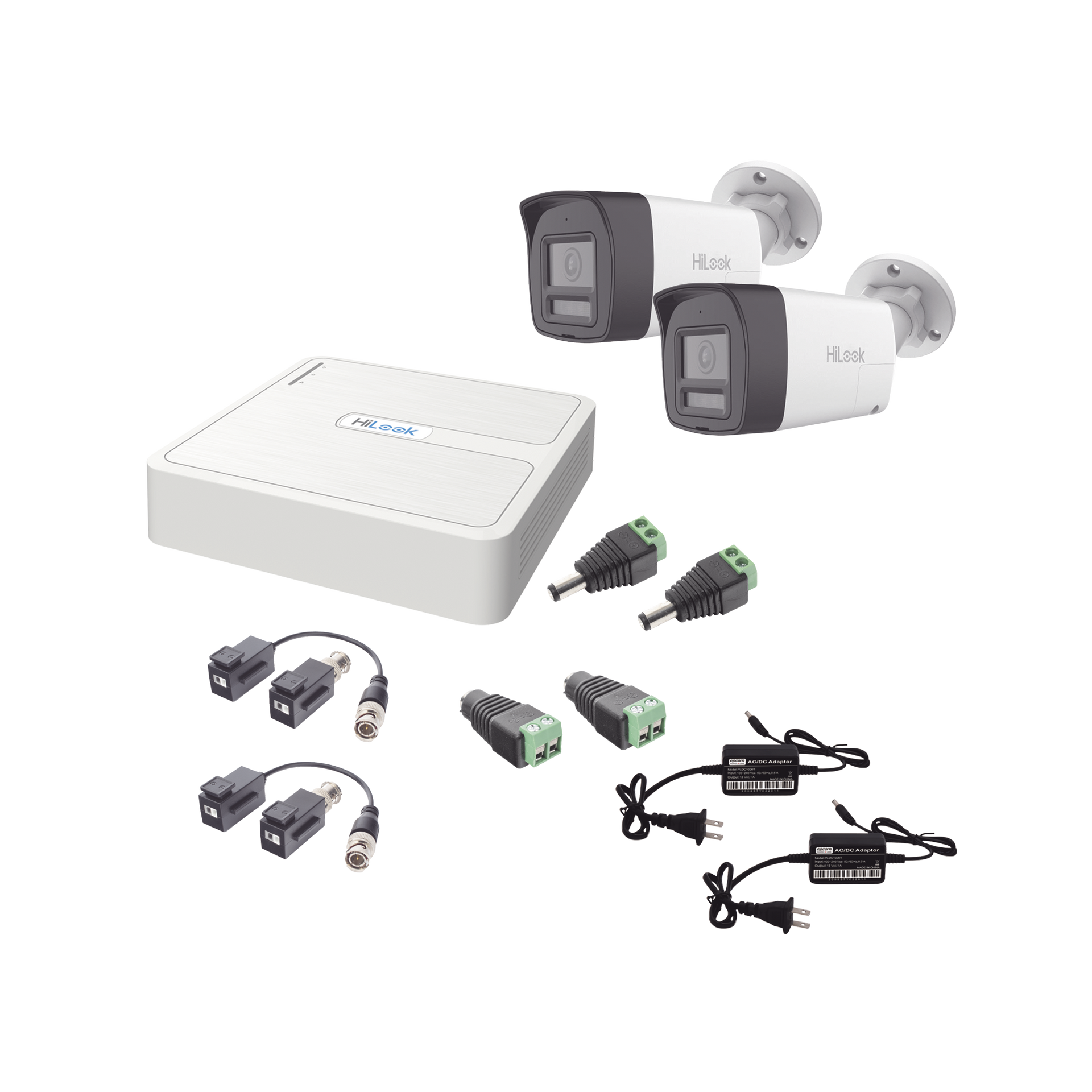 Kit HiLook Audio Bidireccional TurboHD 1080p / DVR 4 Canales / 2 CÃ¡maras Bala (Exterior) con Bocina y MicrofÃ³no Integrado / 2 Fuentes de Poder / Accesorios