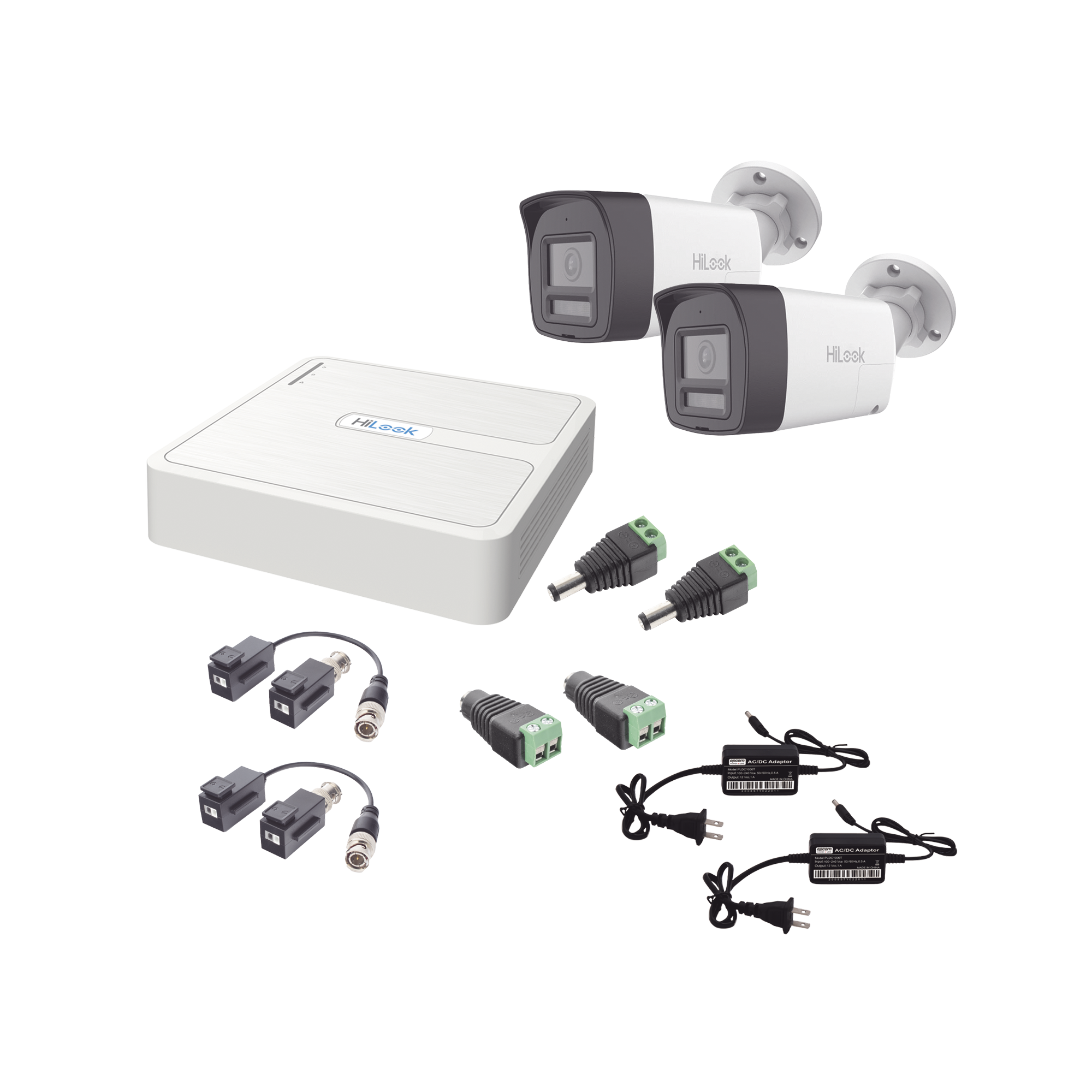 Kit HiLook Audio Bidireccional TurboHD 1080p / DVR 4 Canales / 2 CÃ¡maras Bala (Exterior) con Bocina y MicrofÃ³no Integrado / 2 Fuentes de Poder / Accesorios