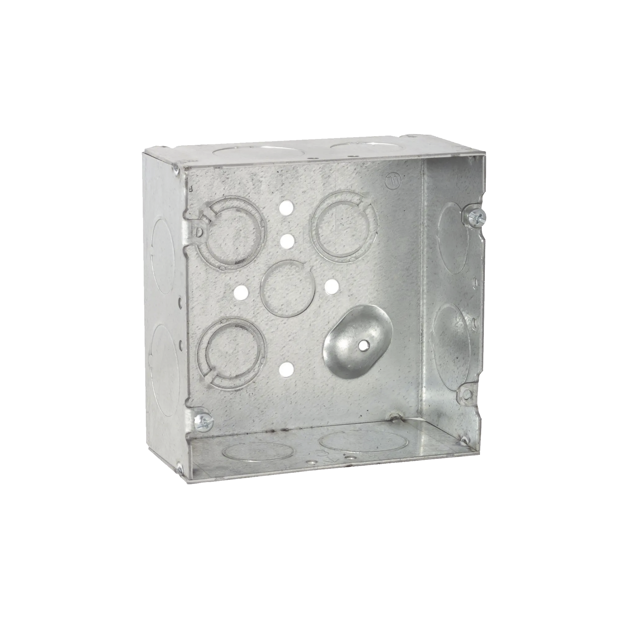 Caja Cuadrada 4 11/16" x 4 11/16"/ Profundidad 2- 1/8"/ 4 Entradas 1", 4 Entradas 3/4", 1 Entrada 1/2" y 3 TKO (1/2"-3/4").