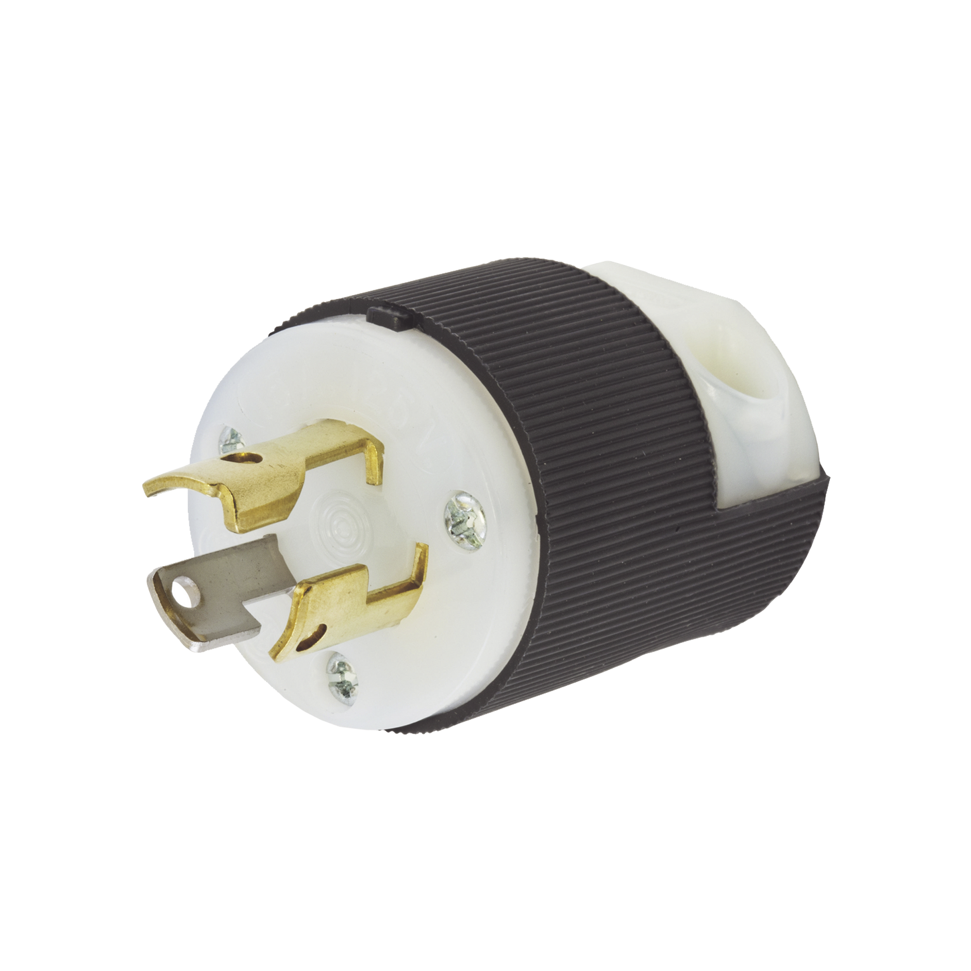 Clavija Industrial con Bloqueo de Media Vuelta / 15 A 125 V CA / 2 Polos 3 Hilos / Color Blanco y Negro / Nema L5-15P.