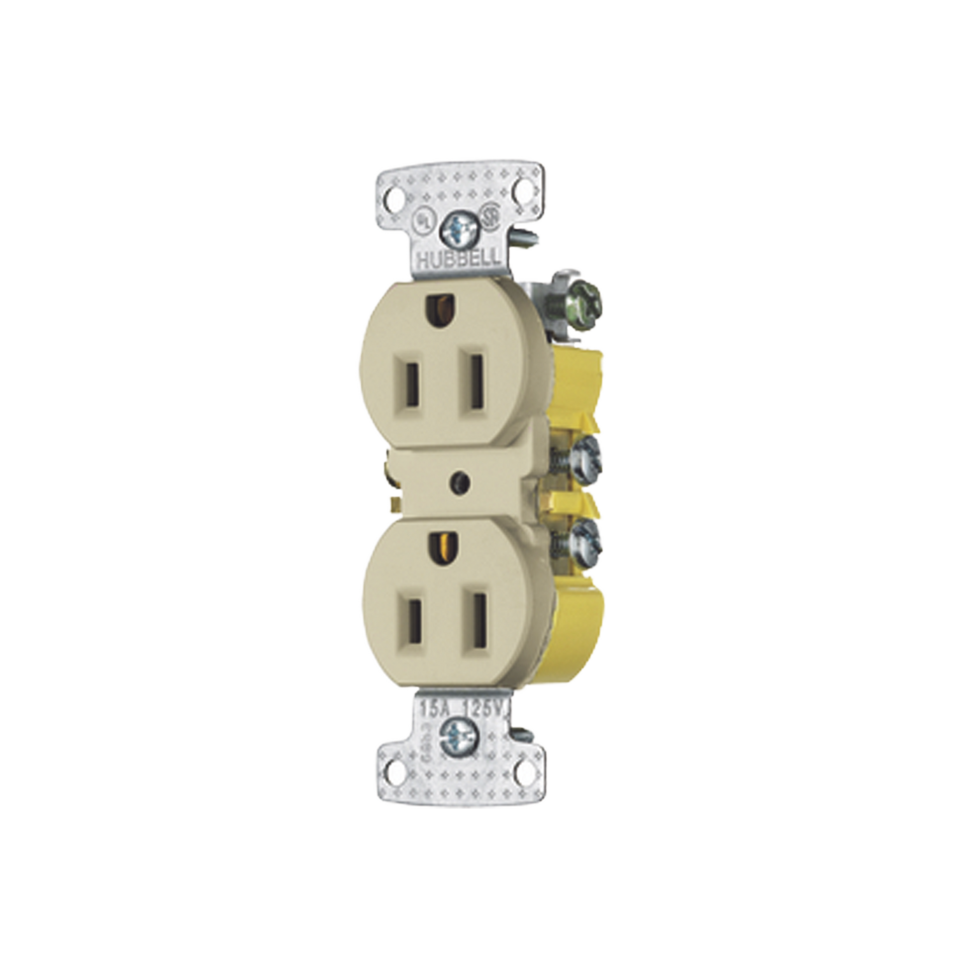 Contacto Duplex 15A 125V/ 2 Polos 3 Hilos / Cableado posterior y lateral / Nema 5-15R / Color Marfil.