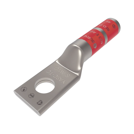 Zapata Terminal de CompresiÃ³n BURNDY para Tornillo de 1/4" y Calibre 8 AWG / Barril Largo.