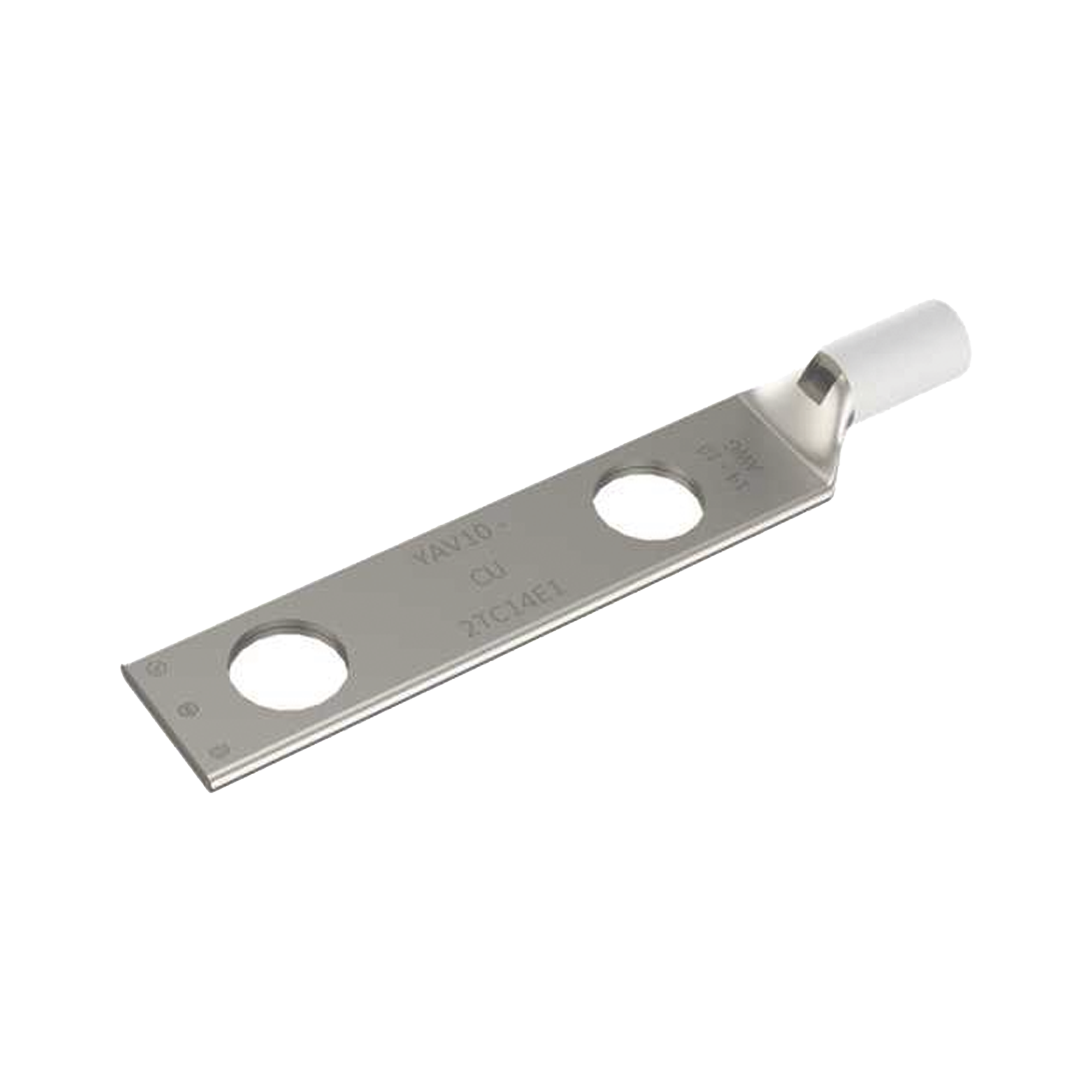 Zapata Terminal de CompresiÃ³n de Barril Largo con Doble Ojillo para Tornillo 1/4" y Cable 14-10 AWG / Espaciado de 5/8".