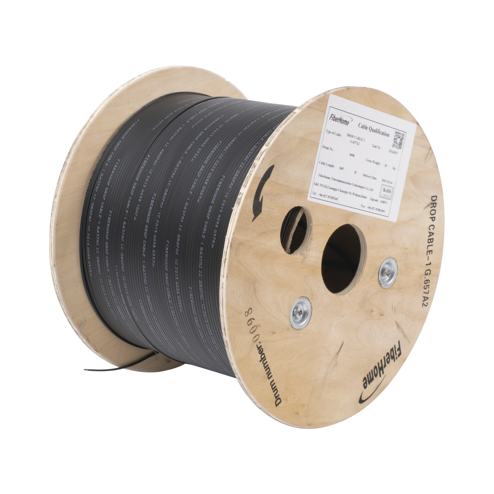 Carrete de 1 km de Fibra Ãptica Drop, Interior/Exterior G.657A2 Monomodo de 1 hilo (unifibra), DielÃ©ctrica, Forro Negro