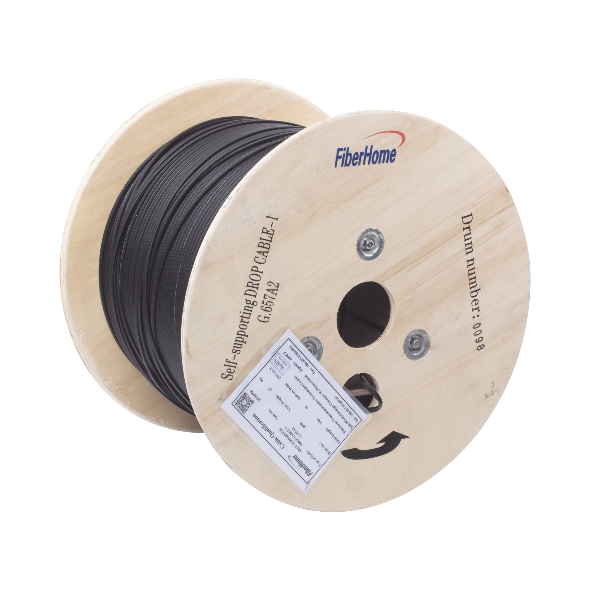 Carrete de 1 km de Fibra Ãptica AÃ©rea Mini Figura 8 G.657A2 tipo Drop, Monomodo de 1 Hilo (unifibra), Color Negro, Span 80