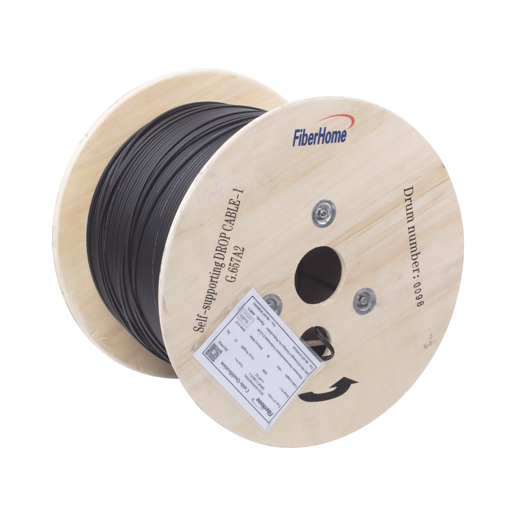 Carrete de 1 km de Fibra Ãptica AÃ©rea Mini Figura 8 G.657A2 tipo Drop, Monomodo de 1 Hilo (unifibra), Color Negro, Span 80