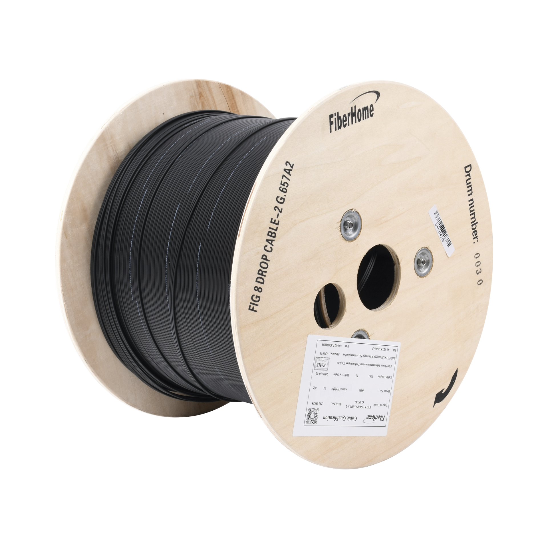 Carrete de 1 km de Fibra Ãptica AÃ©rea Mini Figura 8 G.657A2 tipo Drop, Monomodo de 2 Hilos (bifibra), DiseÃ±ada para Fusionarse, Color Negro, Span 80, (No Soporta Conectores MecÃ¡nicos)