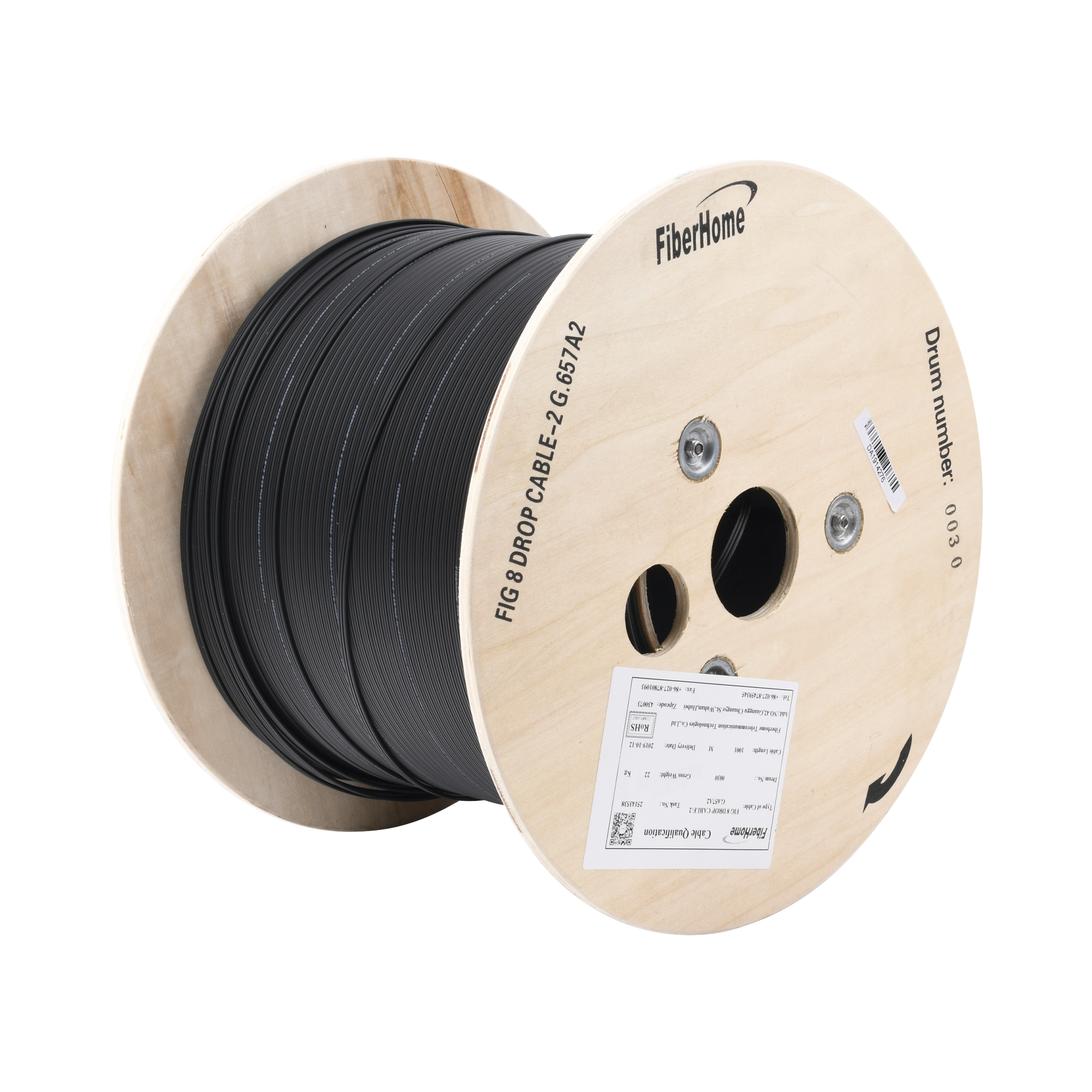 Carrete de 1 km de Fibra Ãptica AÃ©rea Mini Figura 8 G.657A2 tipo Drop, Monomodo de 2 Hilos (bifibra), DiseÃ±ada para Fusionarse, Color Negro, Span 80, (No Soporta Conectores MecÃ¡nicos)