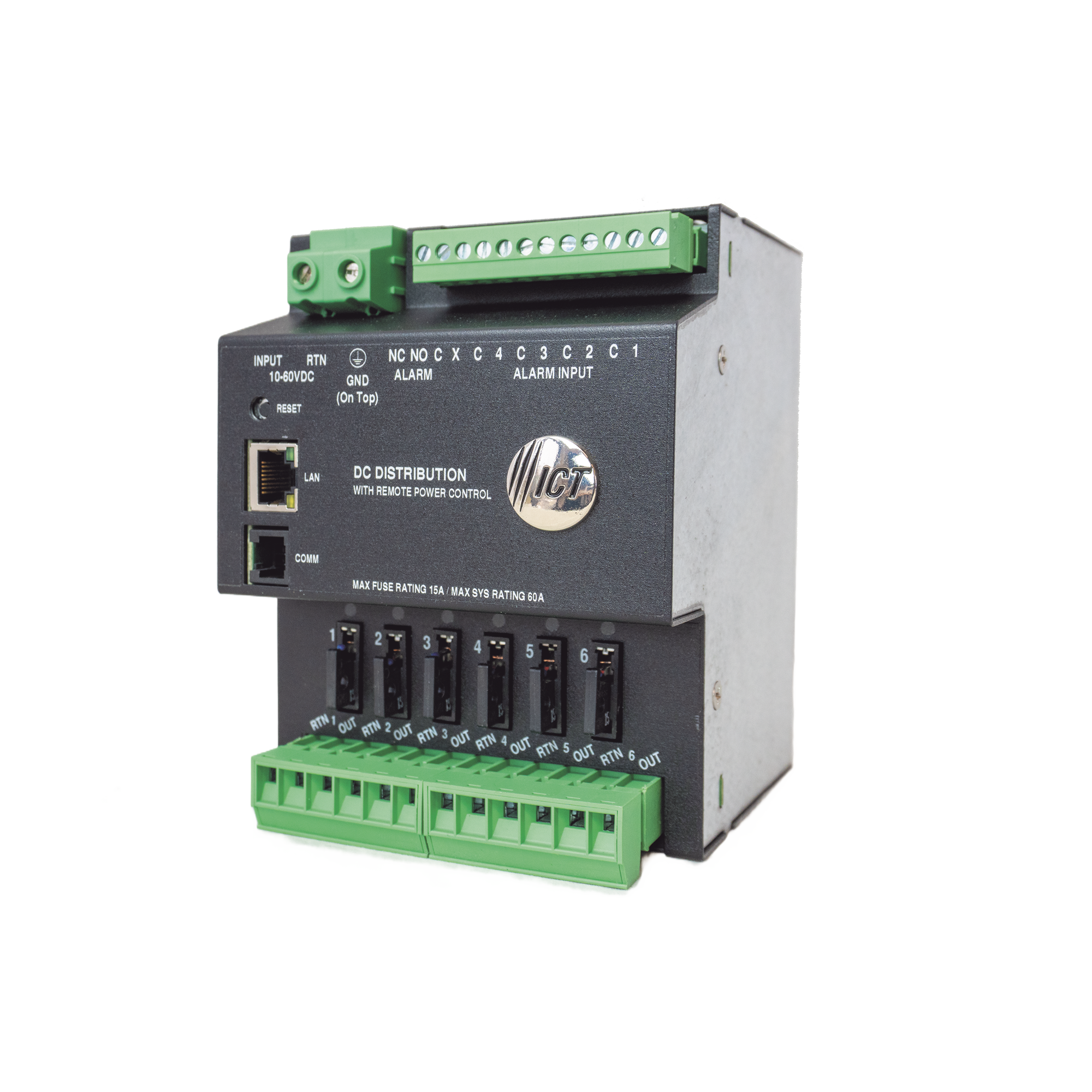 Fuente de distribuciÃ³n de 6 salidas, control y monitoreo Ethernet, Vo: 10-60V Dc, para montaje en riel din